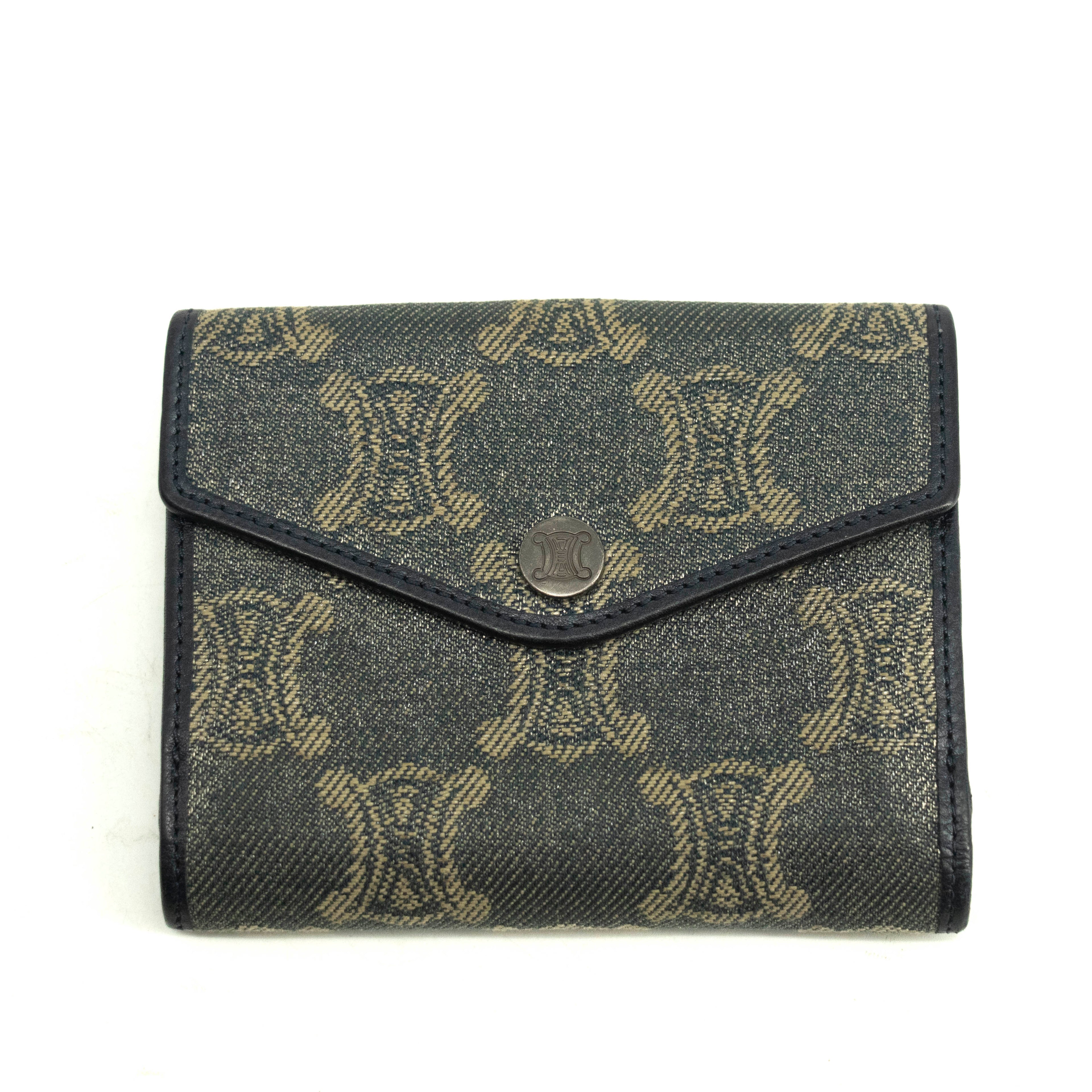 Bolt Boutique Celine Triomphe Canvas Blue and Grey Fine Strap Wallet #3962 — lifestyle context