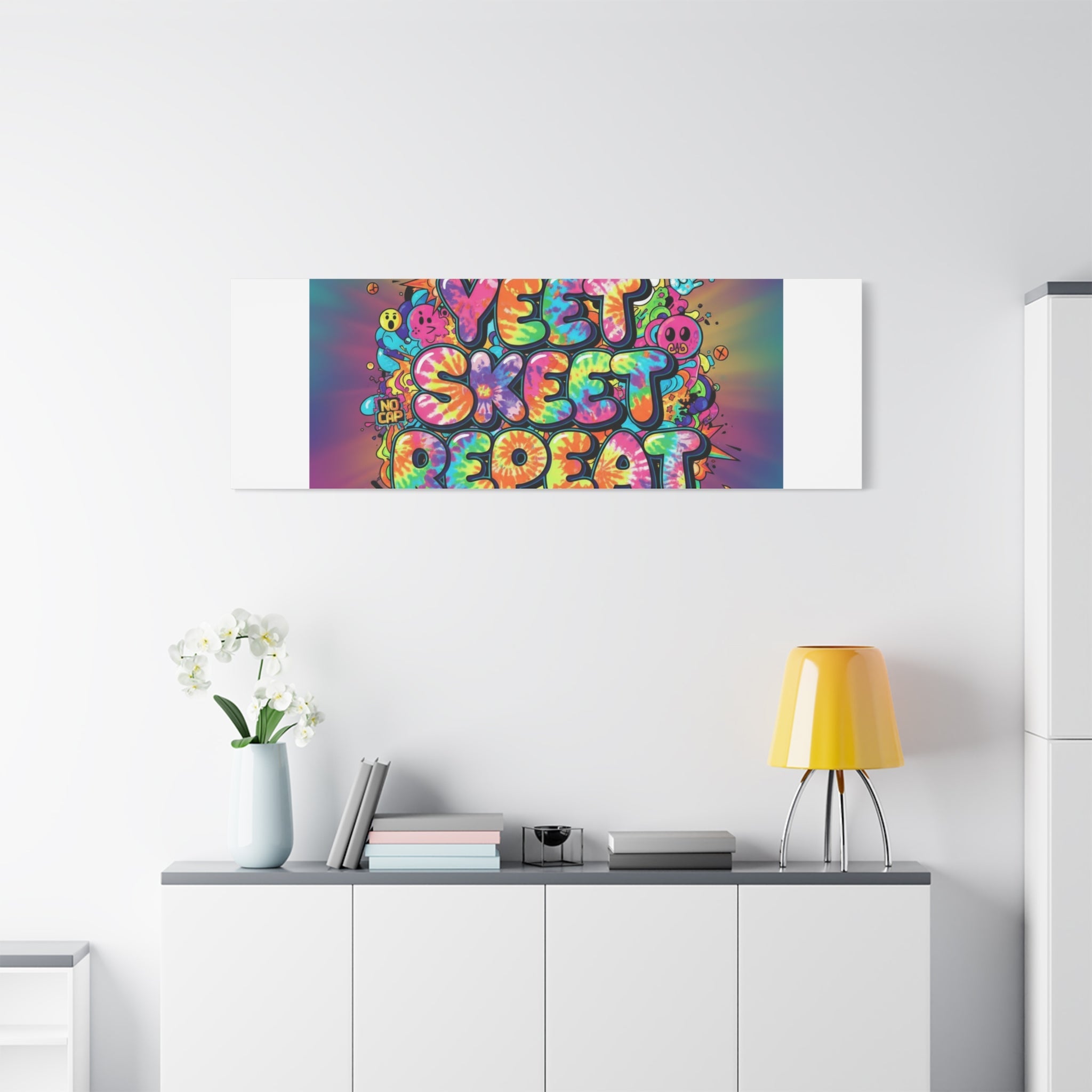 Yeet Skeet Repeat Canvas | Slogan & Glitch Graphic, Meme Phrase Wall Art