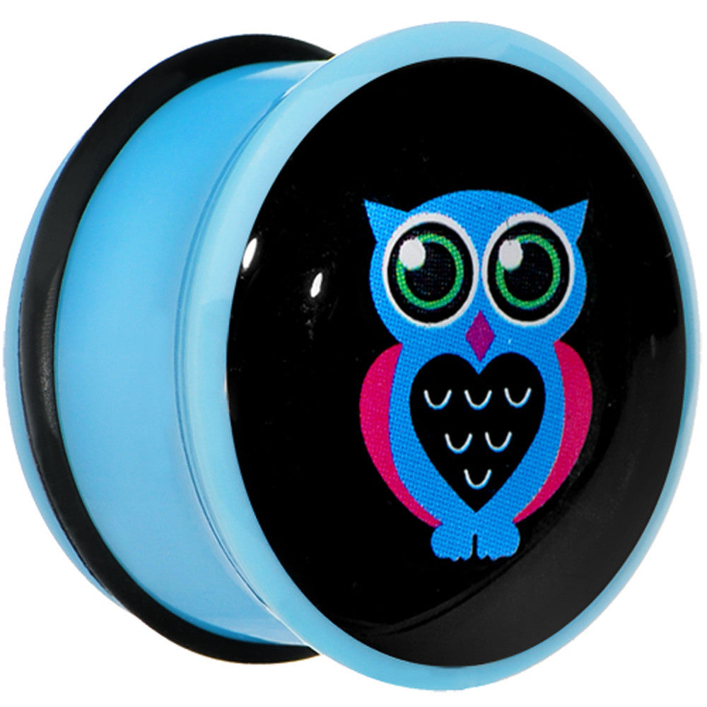 BodyCandy 18mm Blue Acrylic Heart Owl Single Flare Plug — main product shot