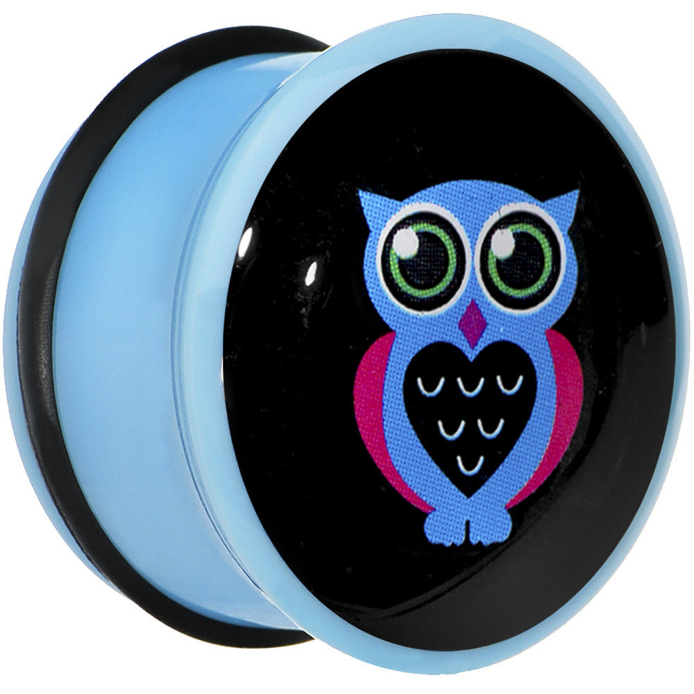 BodyCandy 20mm Blue Acrylic Heart Owl Single Flare Plug — main product shot
