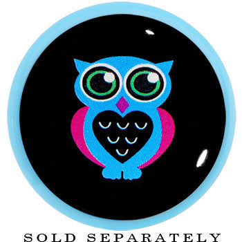 BodyCandy 20mm Blue Acrylic Heart Owl Single Flare Plug — detail close-up