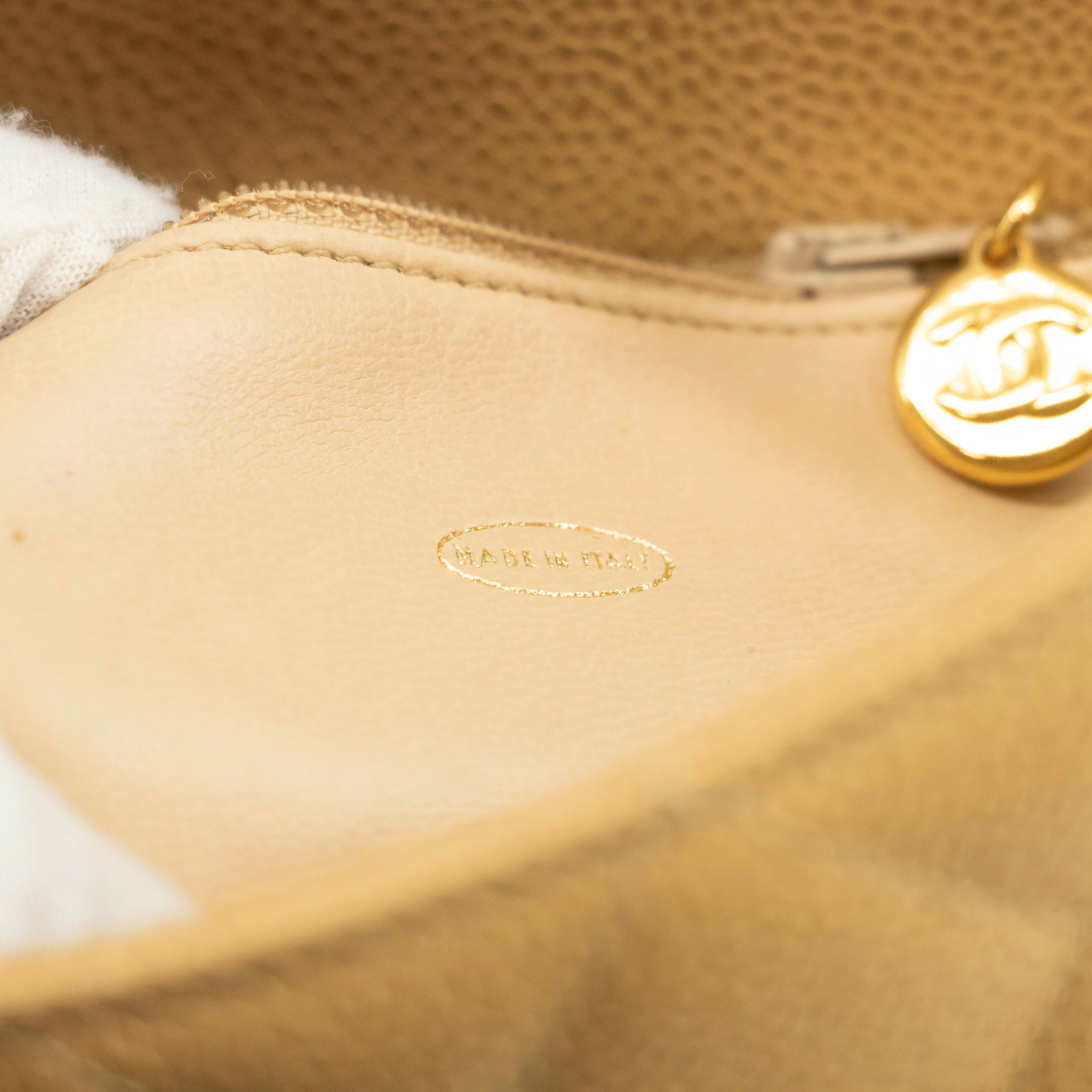 Bolt Boutique Chanel Beige Caviar Skin Quilted Matelase Shoulder Bag #3971 — in-use photo