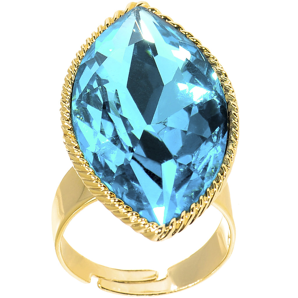 BodyCandy Gold Tone Aqua Faceted Teardrop Adjustable Ring — detail close-up