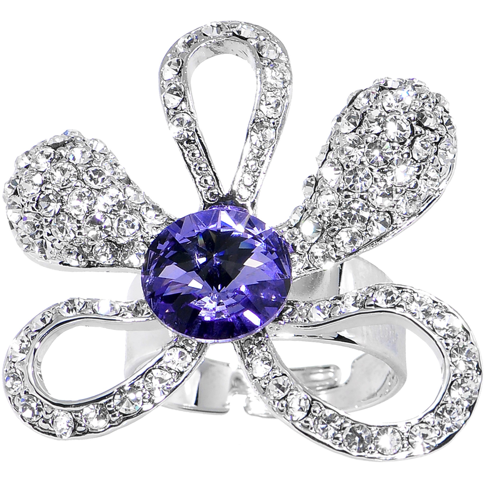 BodyCandy Crystalline Daisy Flower Adjustable Ring — detail close-up