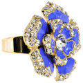 BodyCandy Gold Tone Crystalline Blue Enamel Flower Adjustable Ring — main product shot
