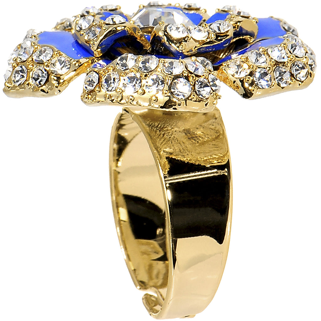 BodyCandy Gold Tone Crystalline Blue Enamel Flower Adjustable Ring — lifestyle context