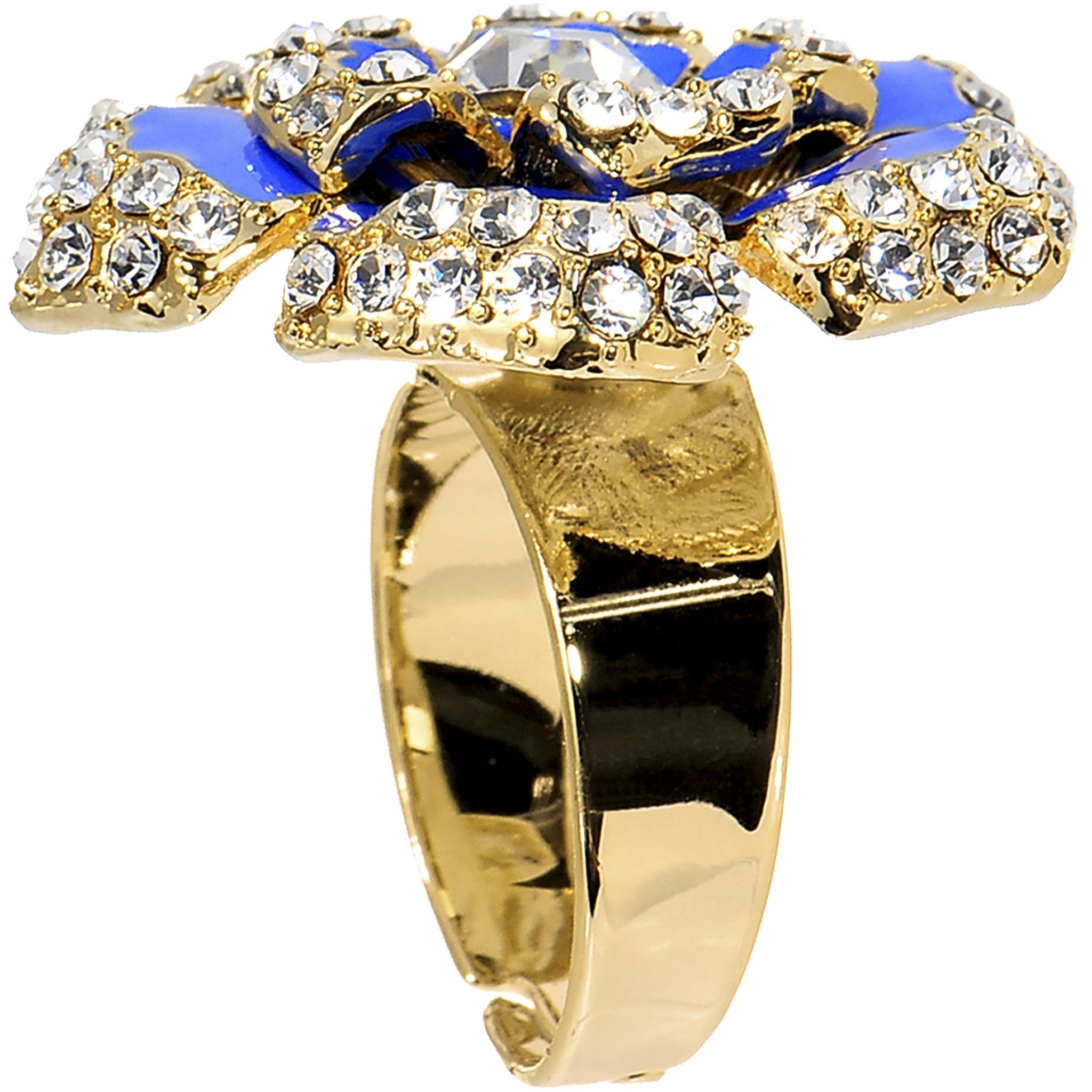 BodyCandy Gold Tone Crystalline Blue Enamel Flower Adjustable Ring — lifestyle context