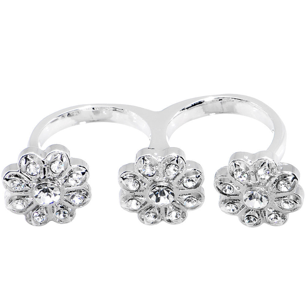 BodyCandy Trio of Gem Flowers Double Finger Ring — main product shot