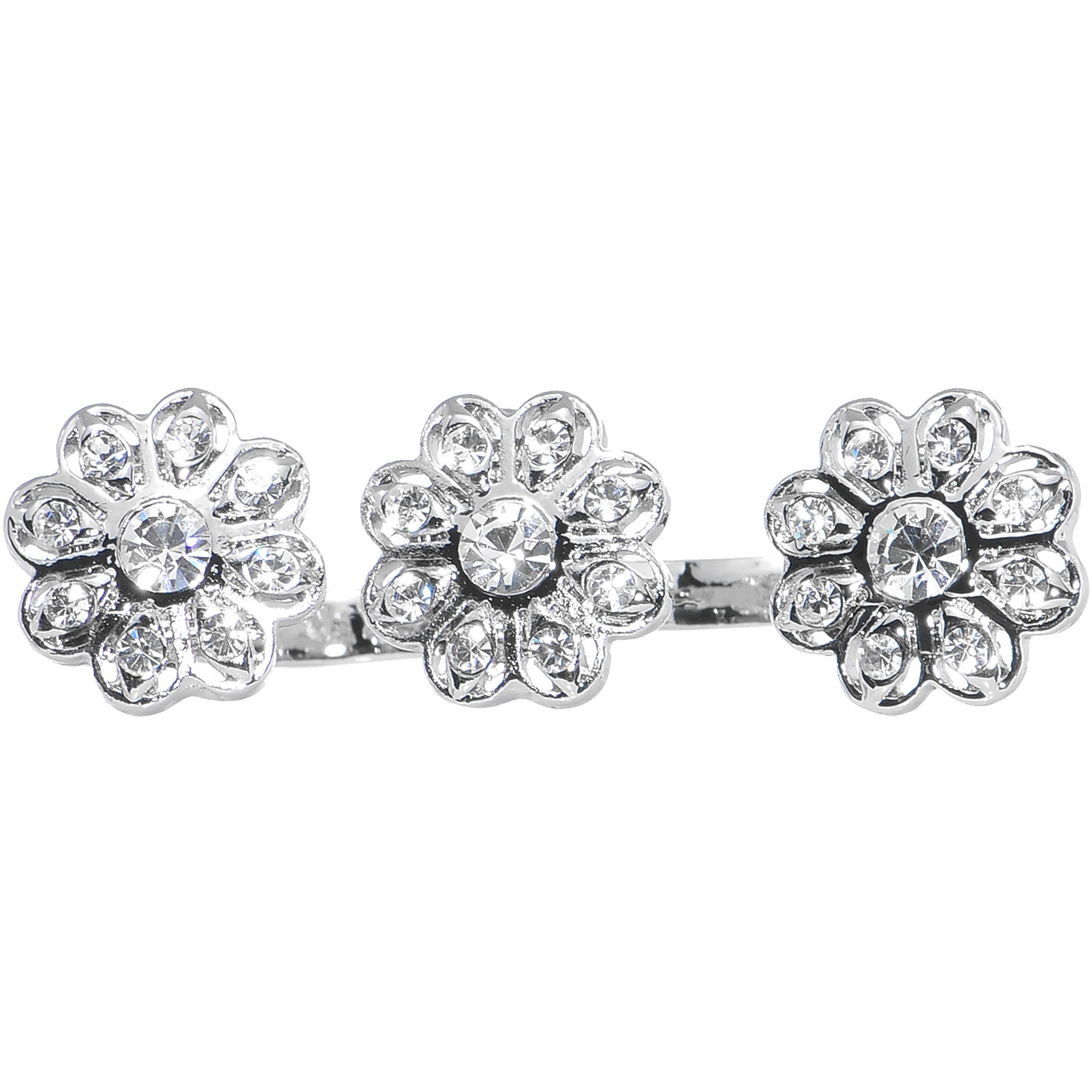 BodyCandy Trio of Gem Flowers Double Finger Ring — lifestyle context