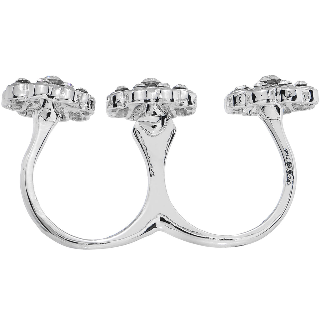 BodyCandy Trio of Gem Flowers Double Finger Ring — detail close-up
