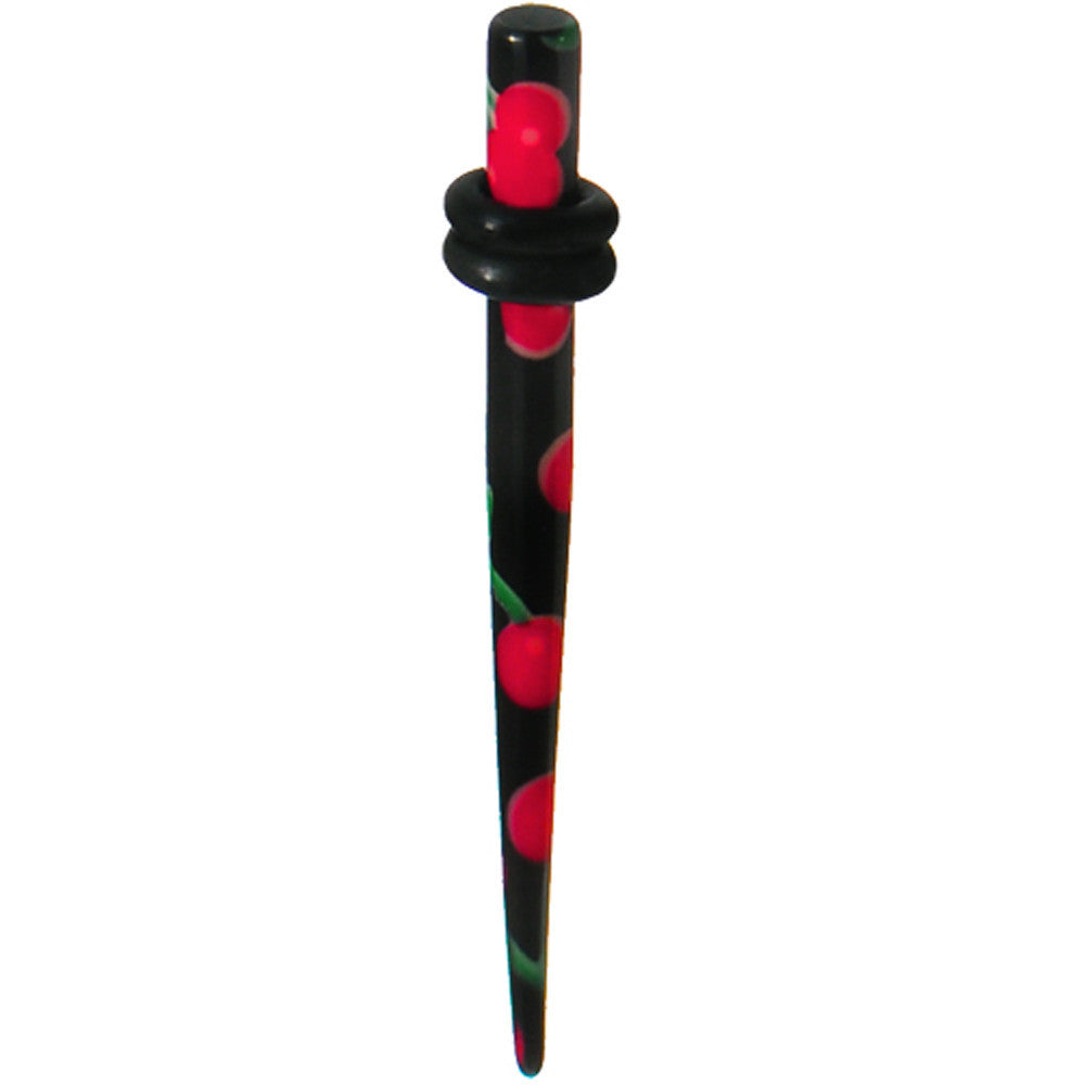BodyCandy 8G Black Acrylic Red Cherry Logo Taper — main product shot