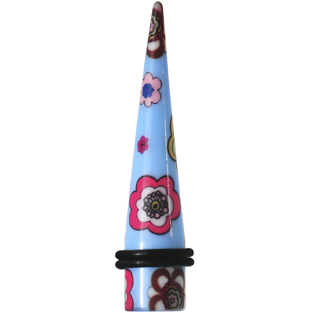 BodyCandy 1/2 Blue Acrylic Retro Flower Logo Taper — detail close-up