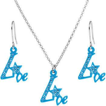 BodyCandy Blue Star Live Dangle Necklace and Earring Set — detail close-up