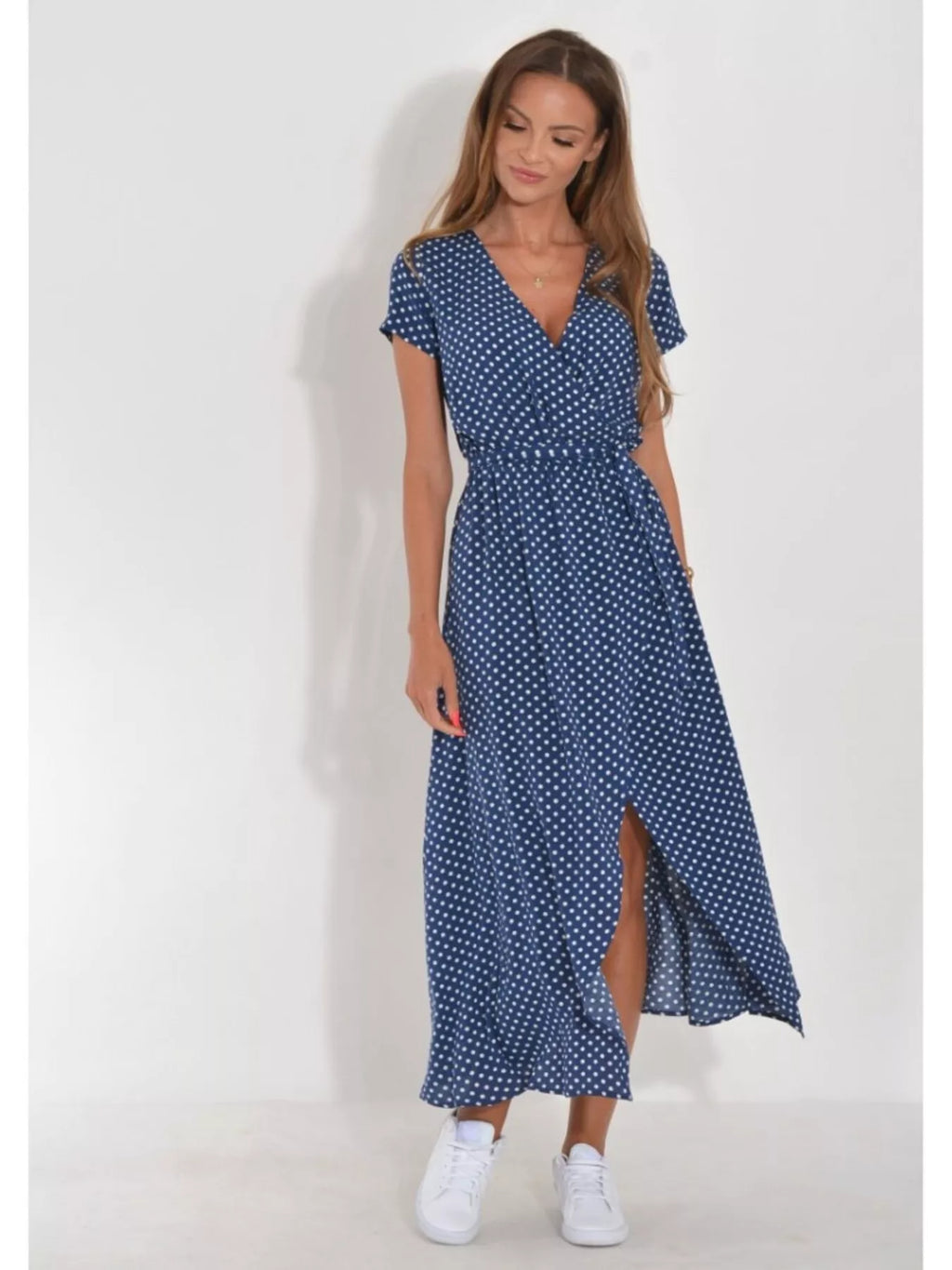 Surplice Short Sleeve Midi Dress