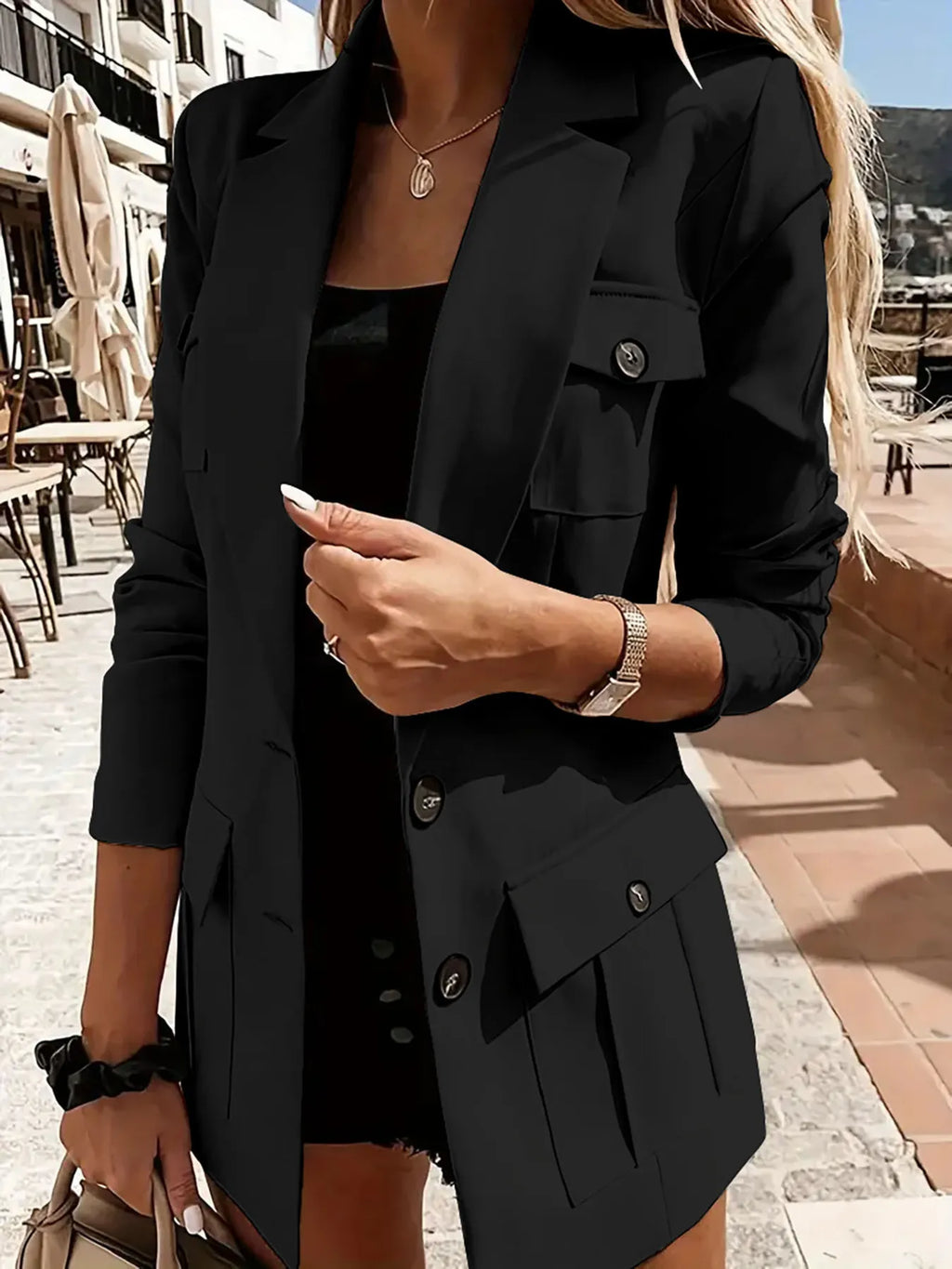 Lapel Collar Long Sleeve Blazer