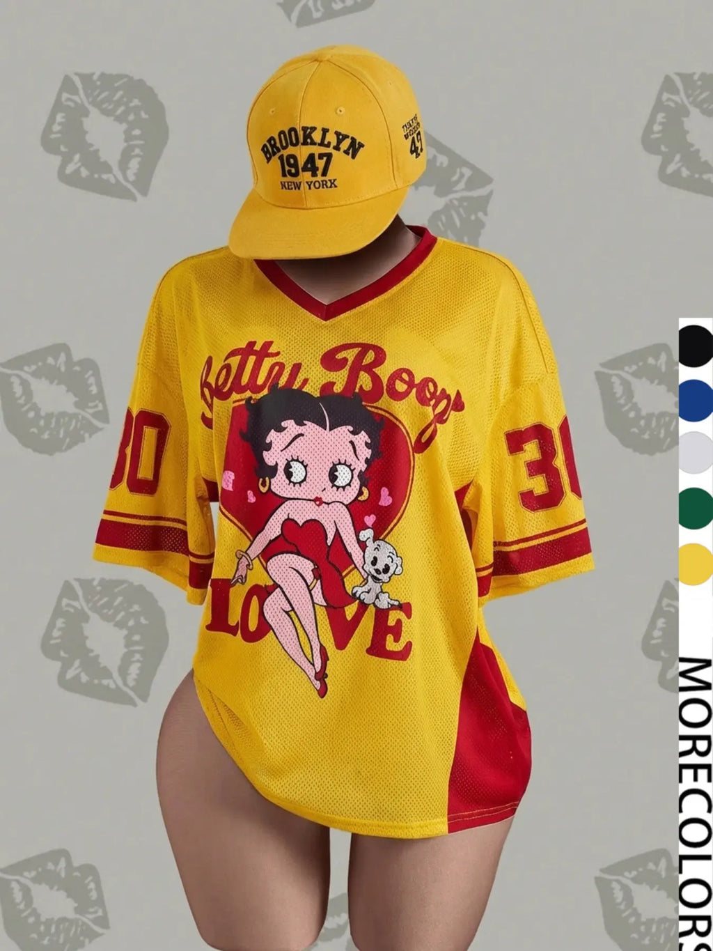 Streetwear Y2K Mesh Top – Vintage Doll Print V-Neck Shirt, Breathable Retro Aesthetic for Women