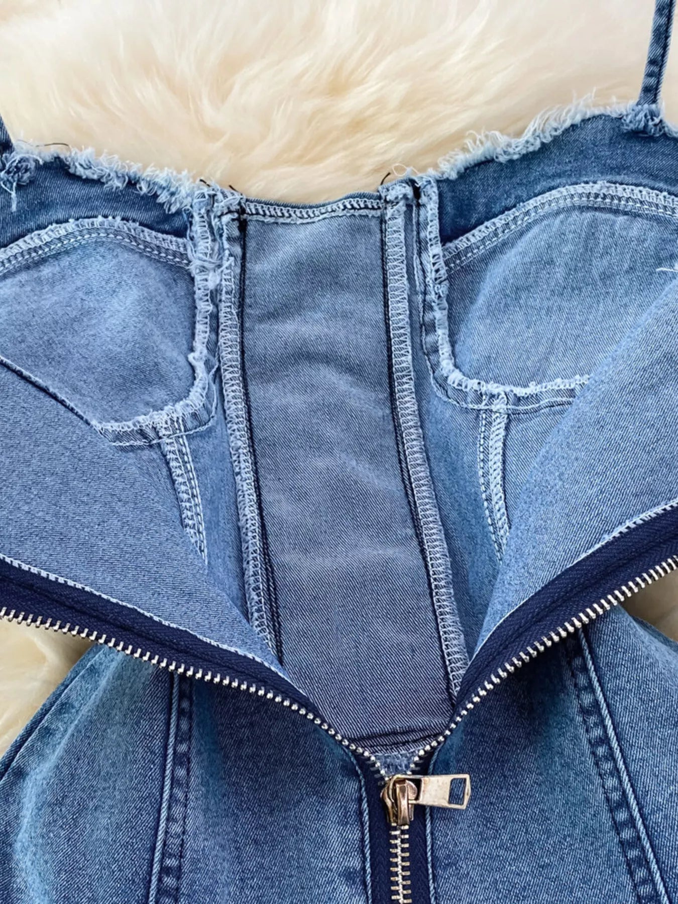 Lace-Up Denim A-Line Mini Dress
