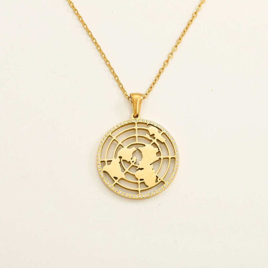 Pretty Little Patriot Pretty Little Patriot Biblical Flat Earth 18k gold Necklace — Pretty Little Patriot branding close-up