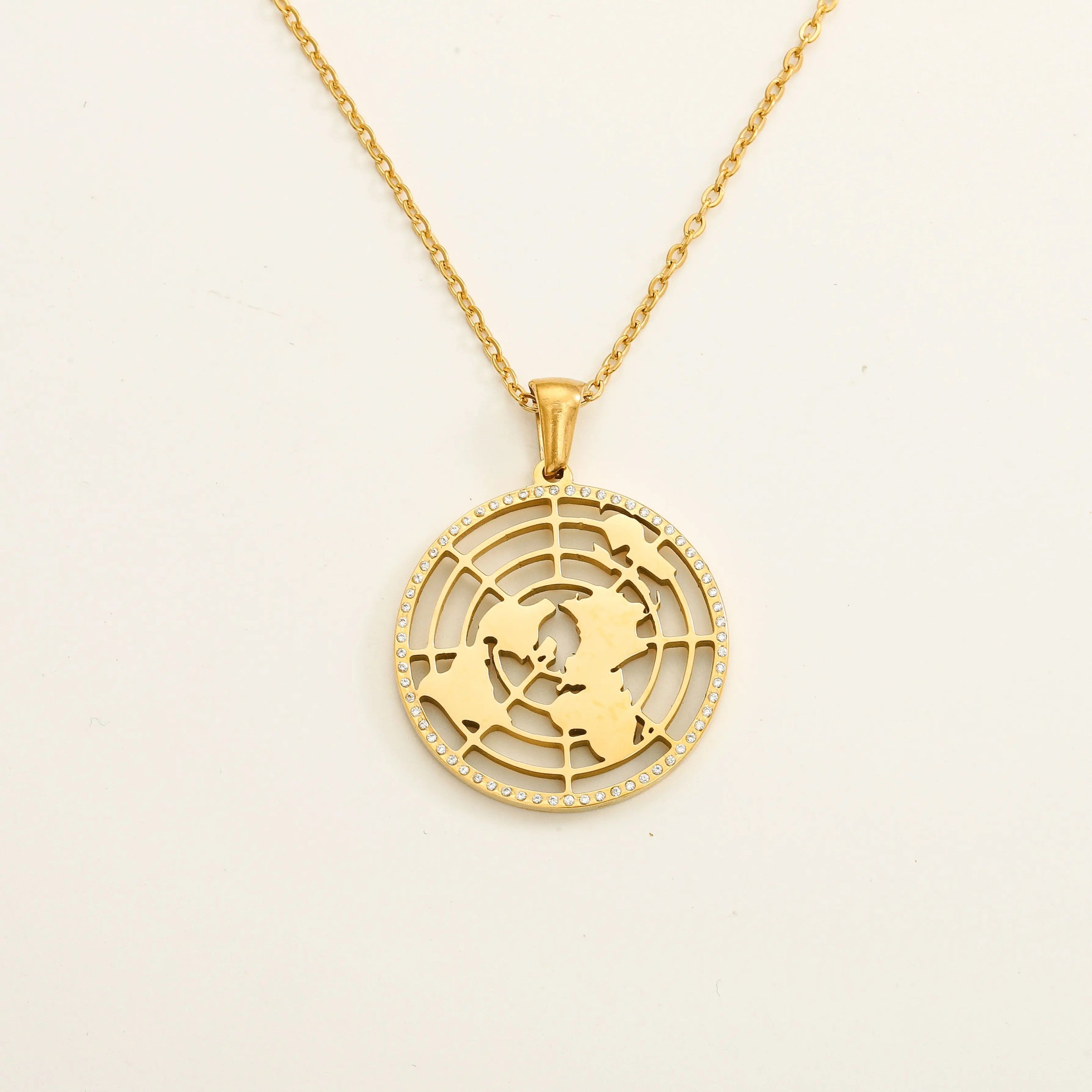Pretty Little Patriot Pretty Little Patriot Biblical Flat Earth 18k gold Necklace — Pretty Little Patriot branding close-up