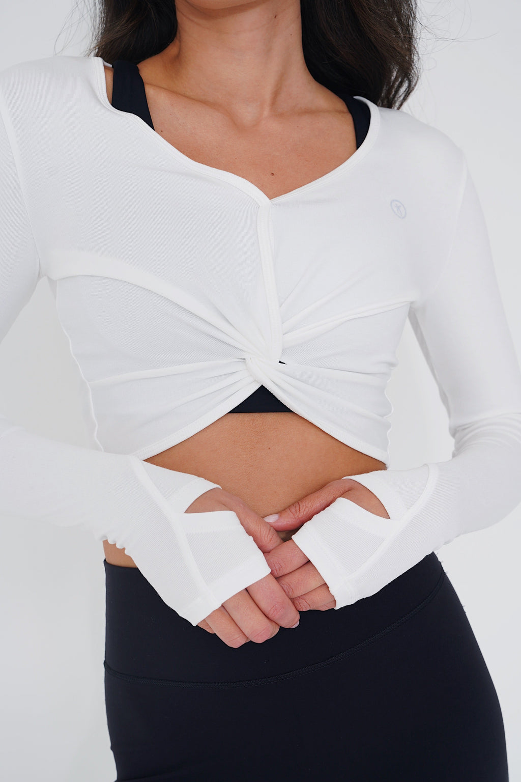 KIMITH BRAND I Release Doubt Buttery Soft White Long Sleeve Crop Top — main product shot