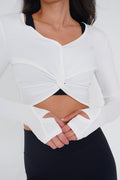 KIMITH BRAND I Release Doubt Buttery Soft White Long Sleeve Crop Top — main product shot