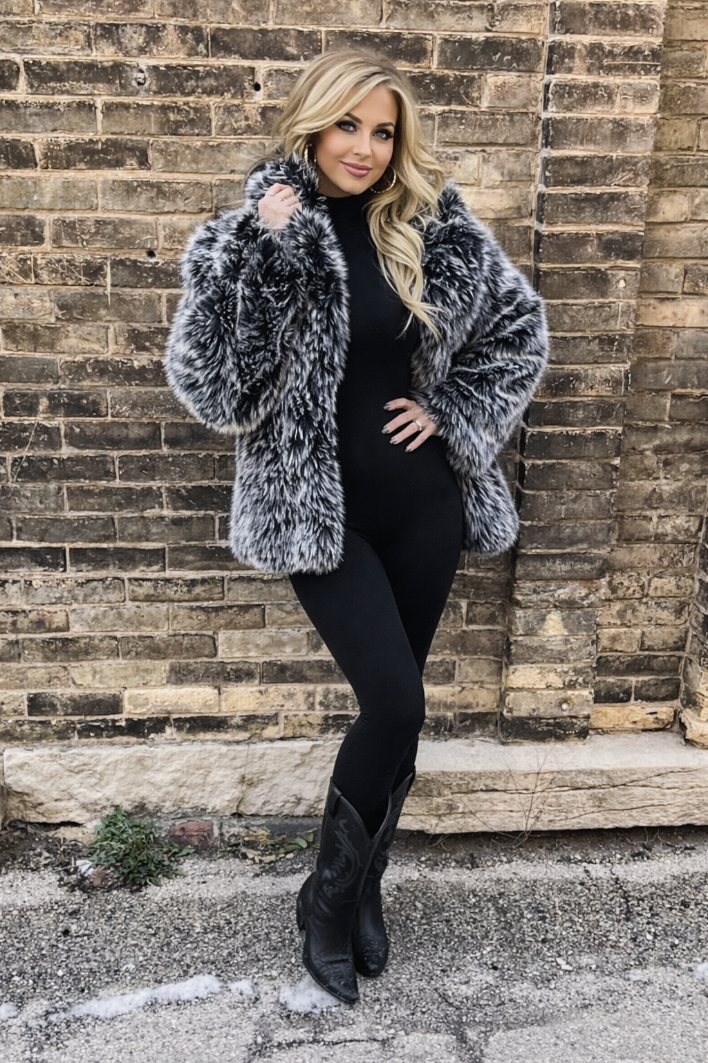 Pretty Little Patriot Pretty Little Patriot Black Mob Wife Faux Fur Coat — main product shot