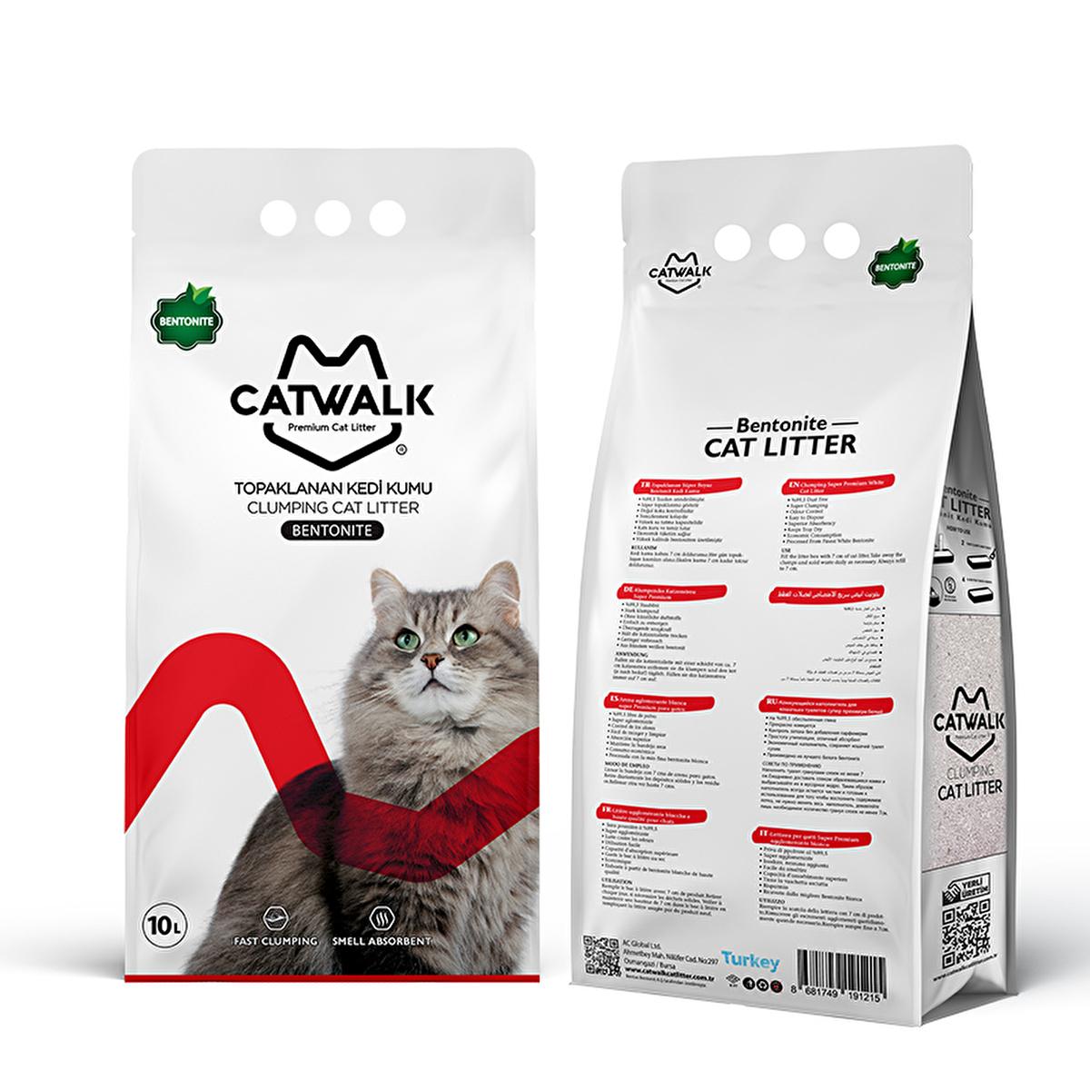 Catwalk Natural Bentonite Cat Litter - Anti-Stress, Odor Control, Non-Toxic, 10L