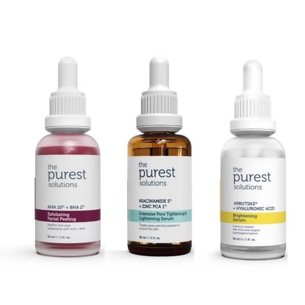 The Purest Solutions Skincare Set - Exfoliating, Pore Tightening & Brightening Serum with AHA, BHA, Niacinamide & Hyaluronic Acid
