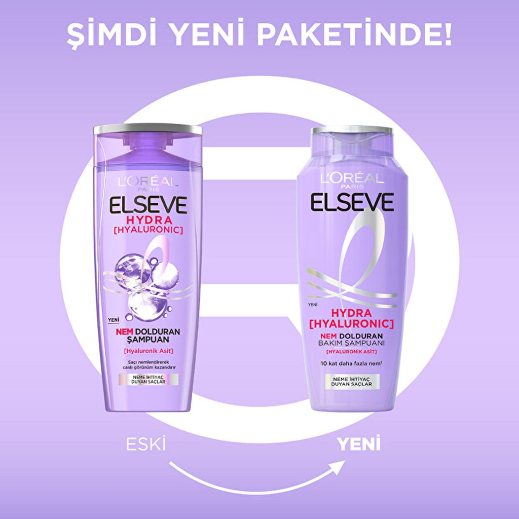 Loreal Paris Elseve Hydra Hyaluronic Moisturizing Shampoo - Hydrating, Non-Weighing Hair Care for Dry or Damaged Hair