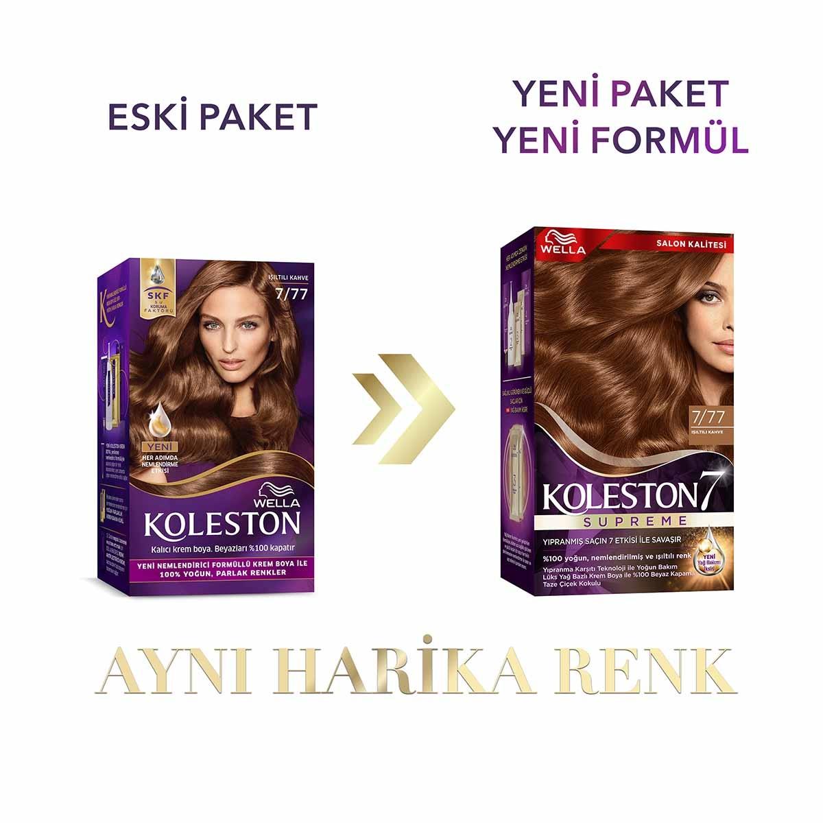 Wella Koleston Supreme Hair Dye 7/77 Işıltılı Kahve - Luxurious Cream Dye for Vibrant Color