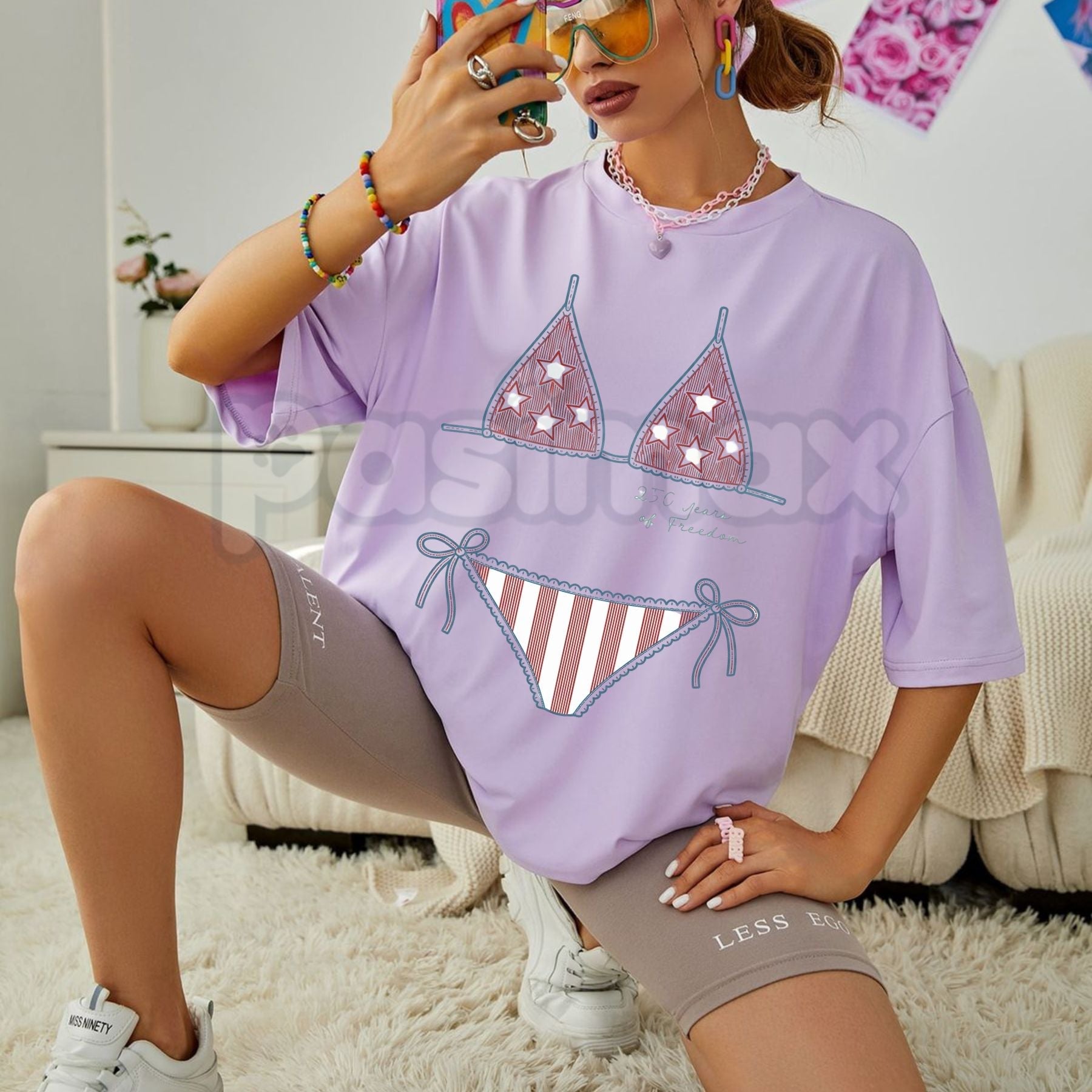 Comfort Colors® Vintage Preppy Bikini Top 4th of July T-Shirt – Retro America Graphic Tee, Trendy USA Aesthetic Patriotic Independence Day Top