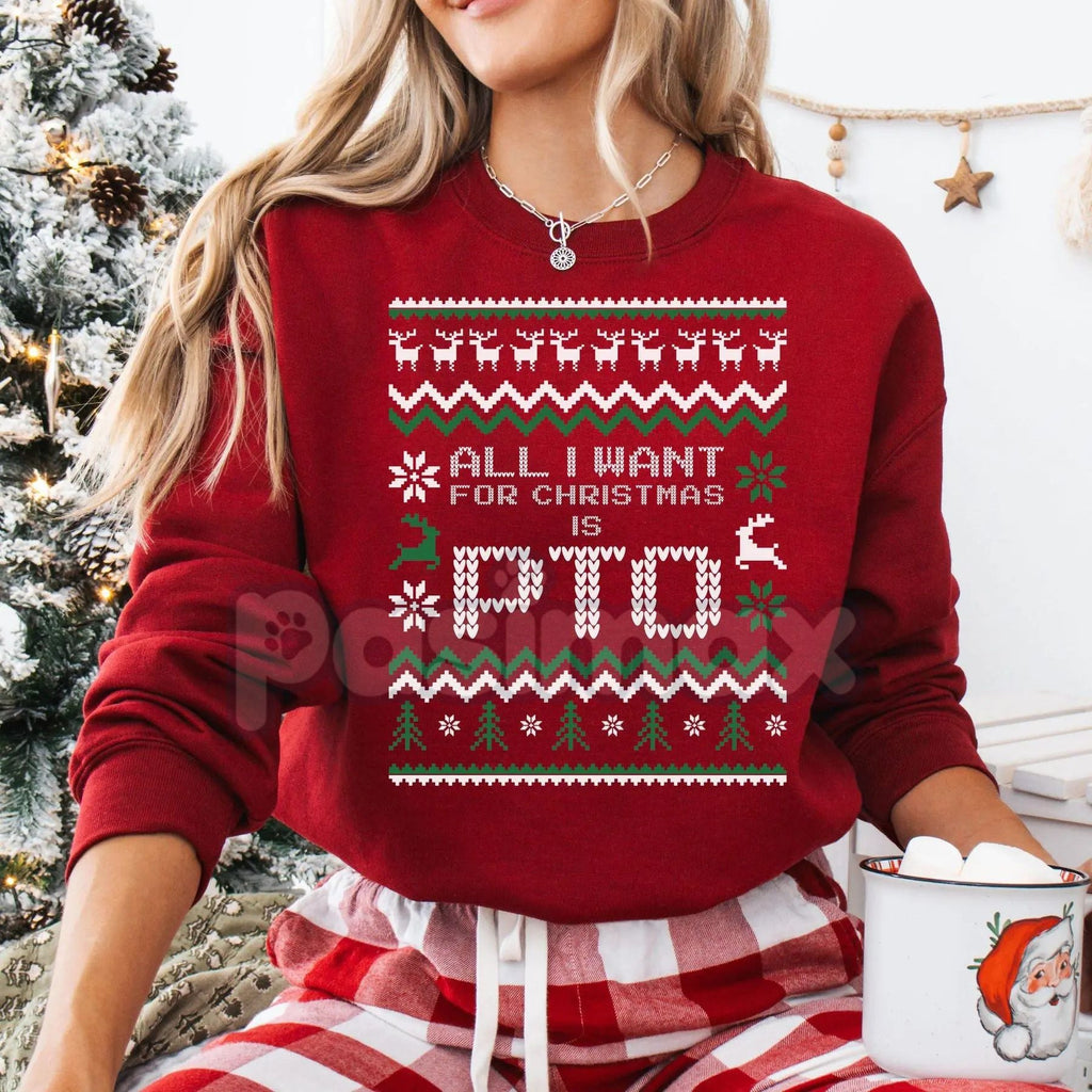 Pasimax Office Ugly Christmas Sweater | Funny Christmas PTO Shirt | All I Want Xmas PTOer Gift | Coworker Work Gift Exchange 