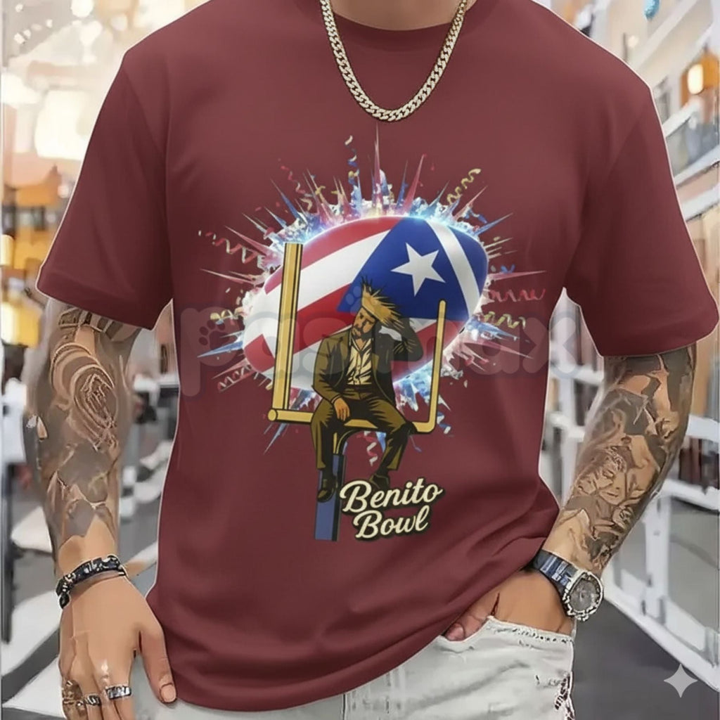 Pasimax Unisex "Benito Bowl" Football Helmet Star T-Shirt - Bad Bunny Inspired Sports Graphic Tee, Premium Heavyweight Varsit