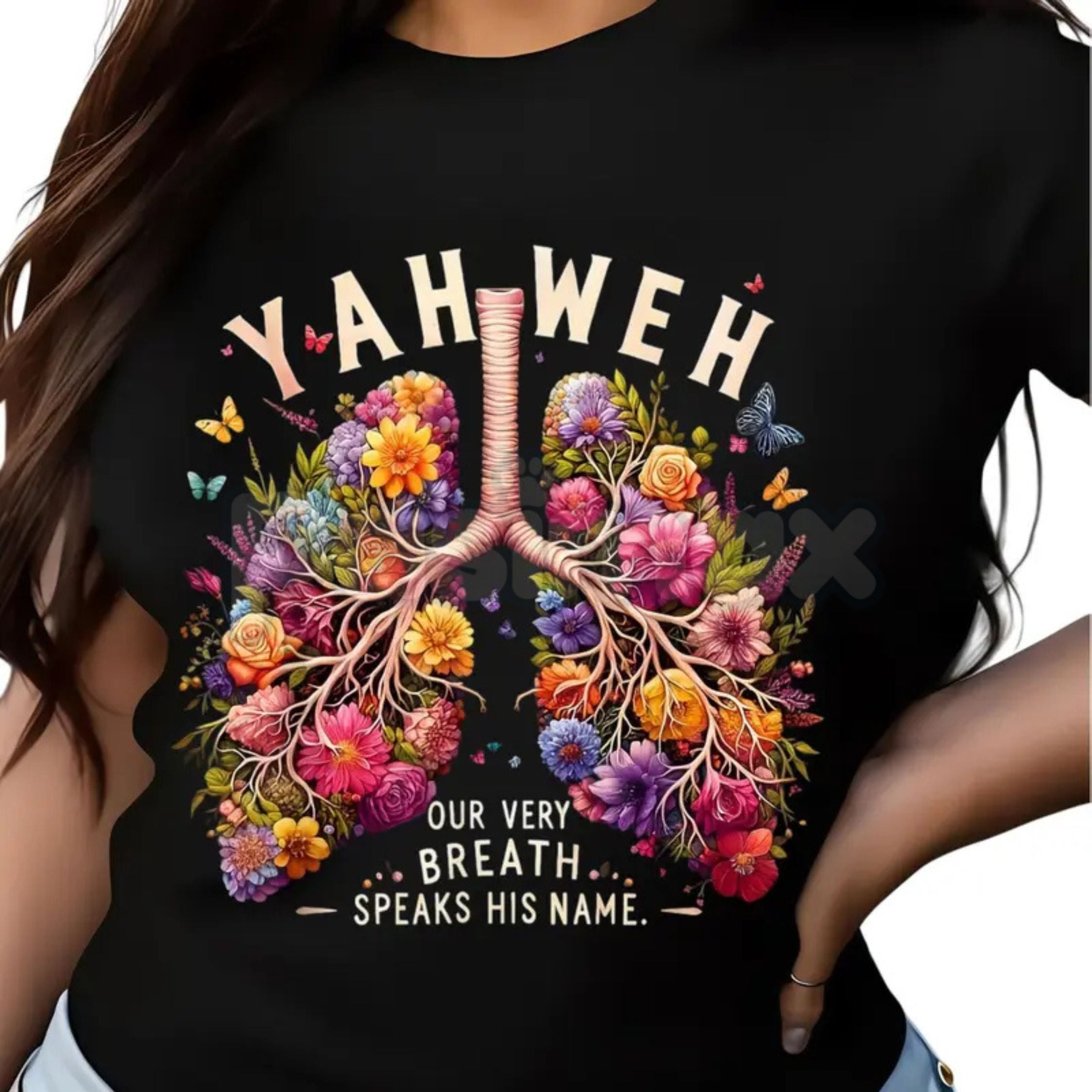 Pasimax Yahweh Anatomical Floral Lungs Shirt - Modern Christian Minimalist Tee, Premium 100% Cotton Scripture Graphic Top, In