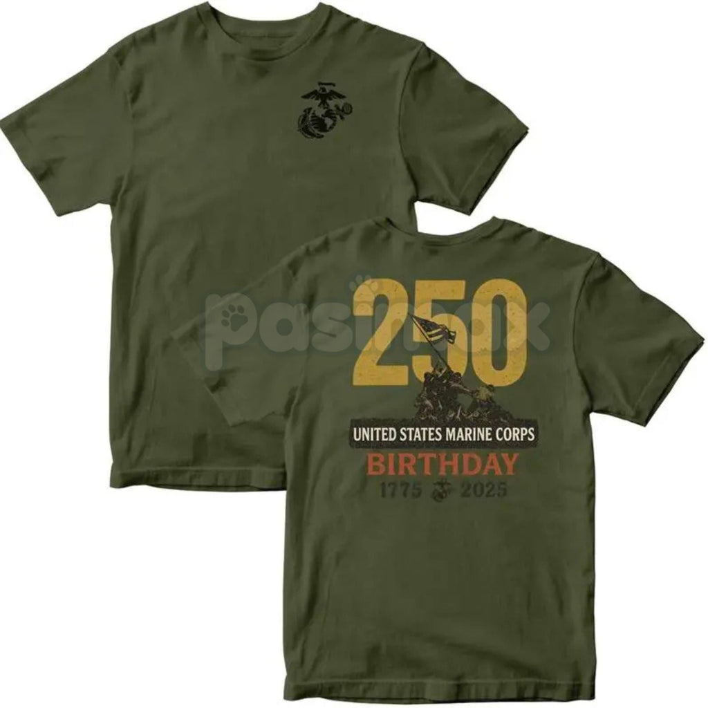Pasimax Marines 250th Birthday MADE IN USA T-Shirt - USMC 250 Year Anniversary Collection, Semper Fidelis Commemorative Tee, 