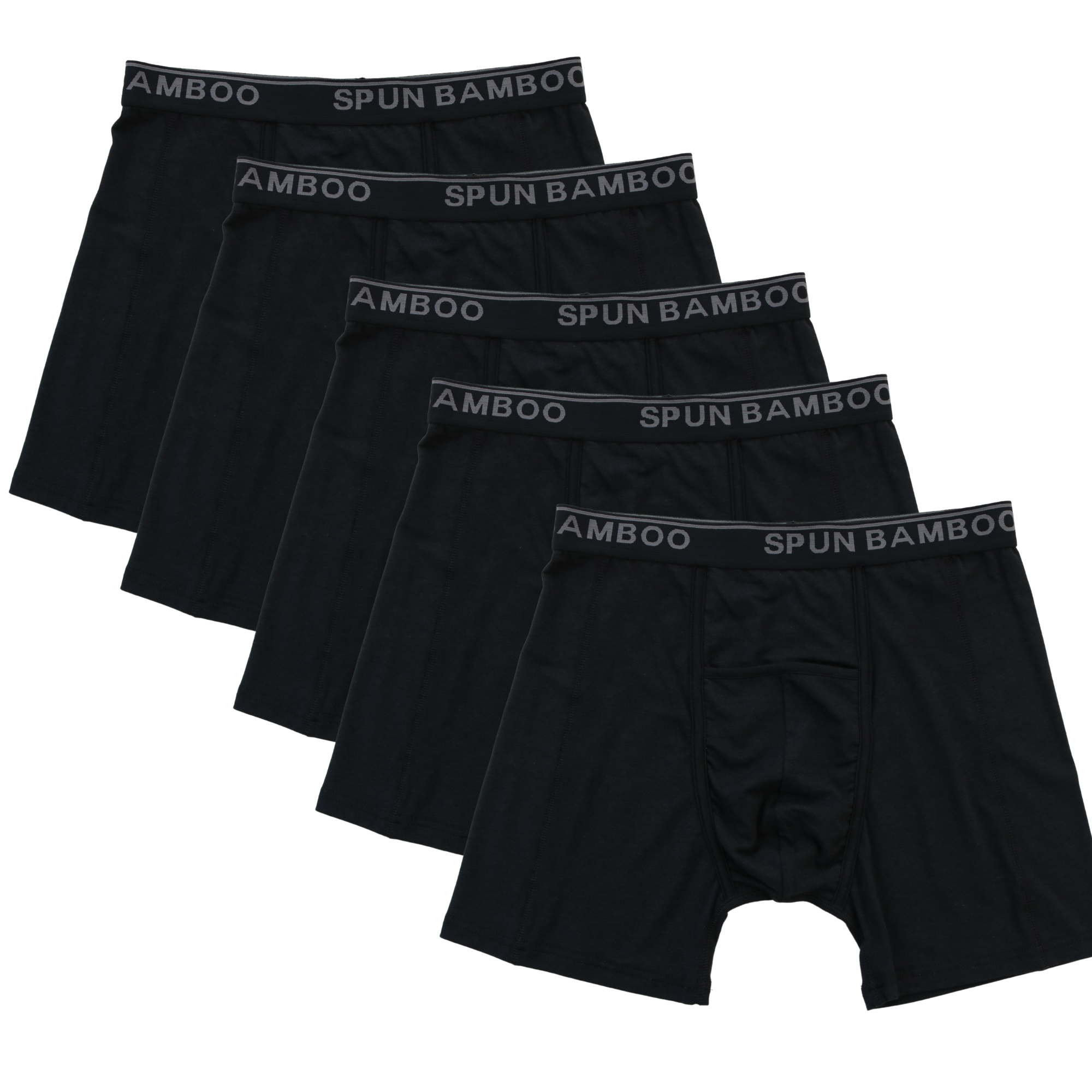 Spun Bamboo Men's Bamboo Viscose Boxer Briefs Underwear Black Color - 5-pack — main product shot