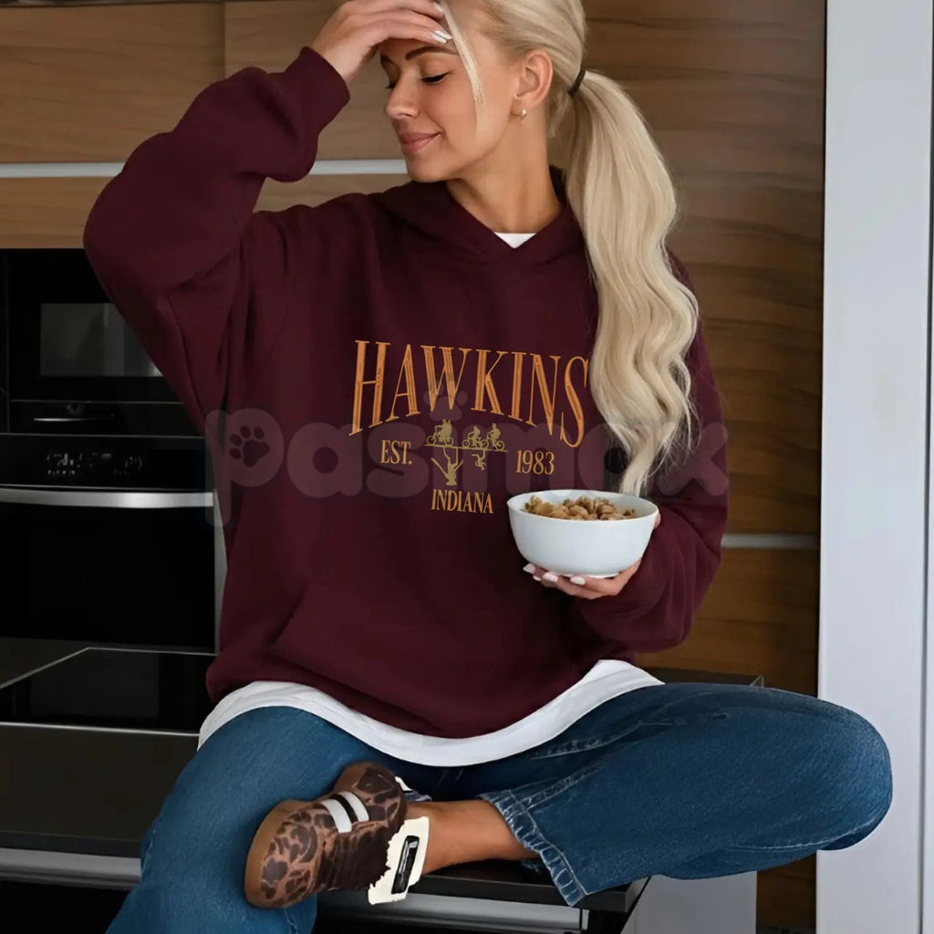 Pasimax Hawkins Indiana 1983 Embroidered Unisex Hoodie – Vintage 80s Retro Aesthetic, Heavy Blend Mystery Fan Apparel — lifes