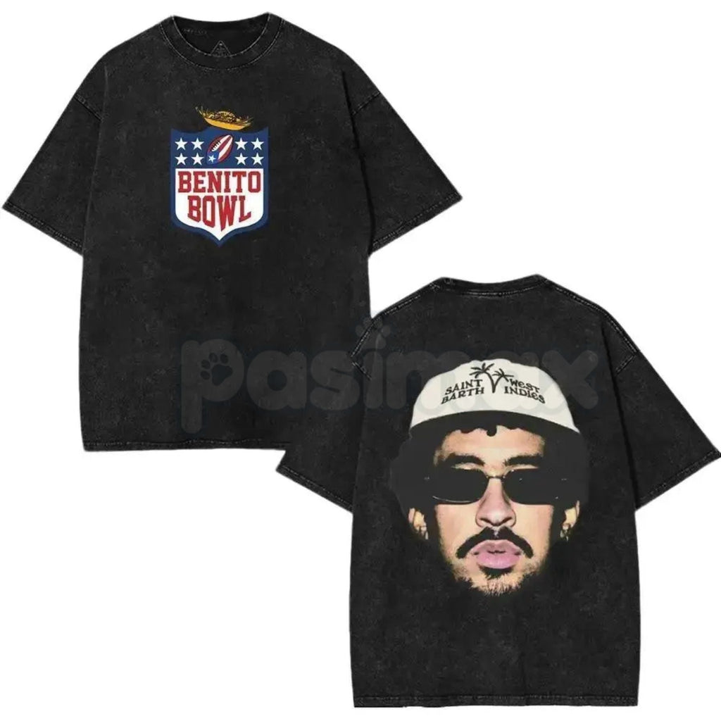 Pasimax Benito Bowl 2026 Vintage Washed Graphic Tee – Funny Anime Football Bad Bunnie Design Shirt — lifestyle context