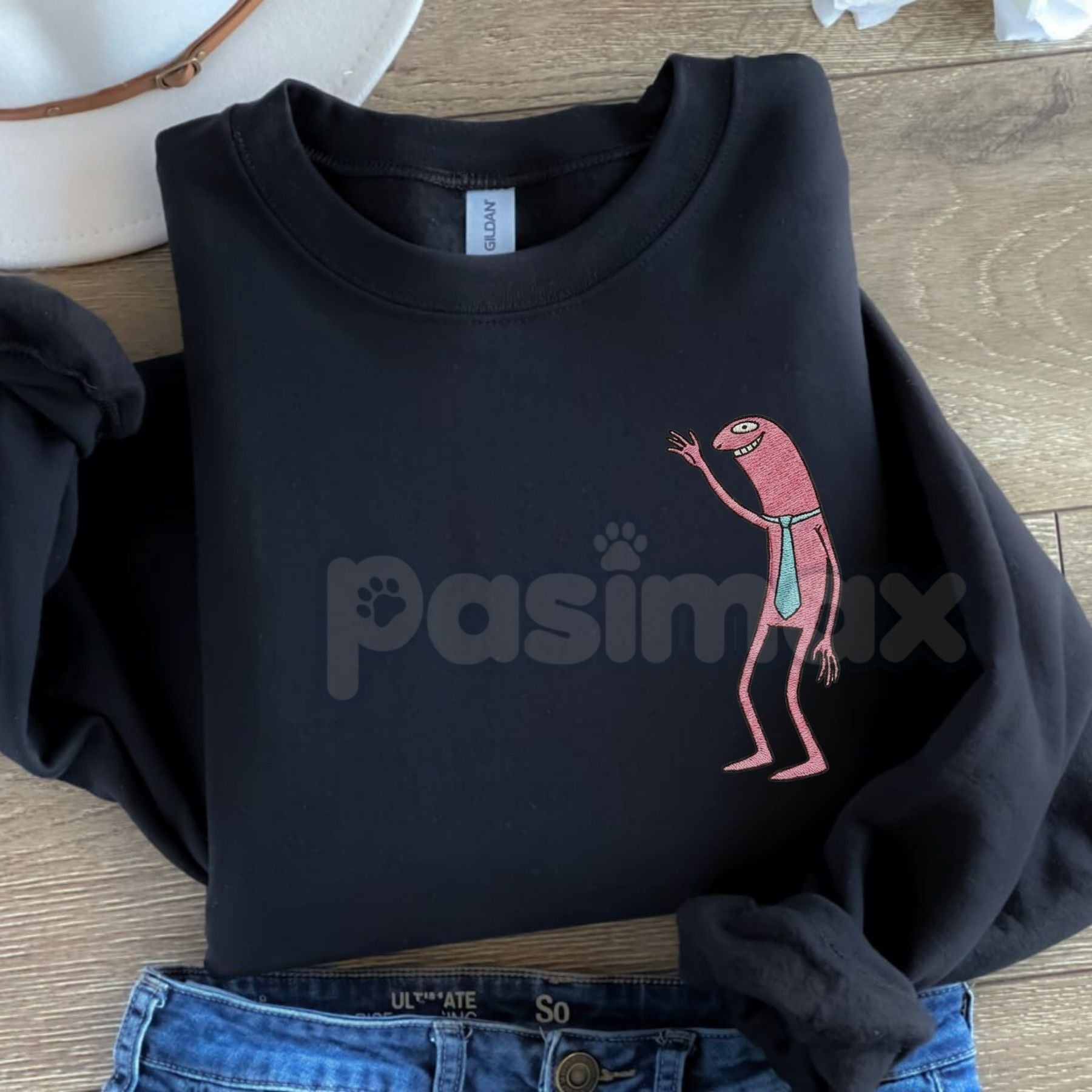 Pasimax Pim & Charlie Smiling Friends Embroidered Crewneck – Funny Animation Sweatshirt — lifestyle context