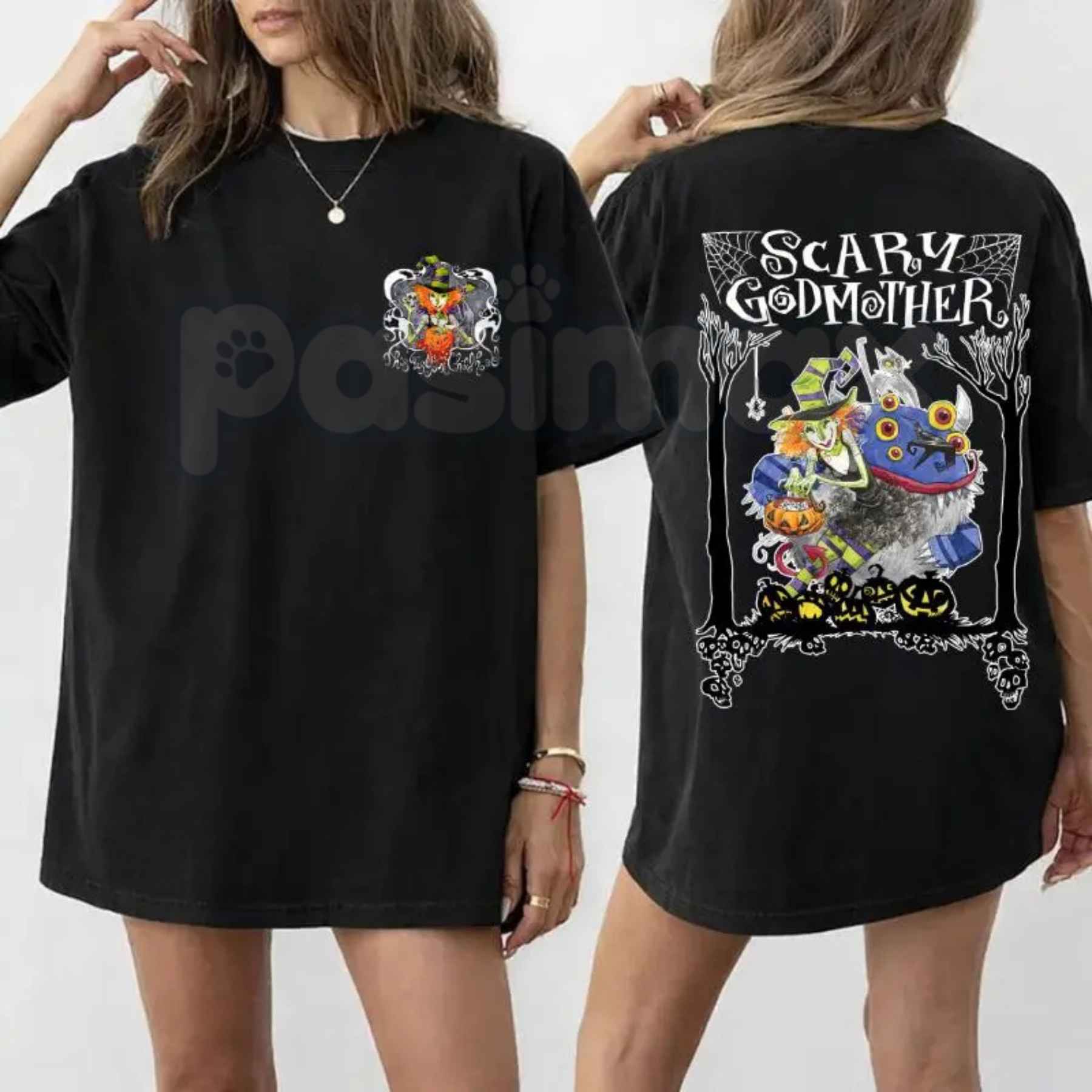 Scary Godmother Halloween Graphic T-Shirt – Retro Nostalgic Spooky Season Unisex Cotton Shirt