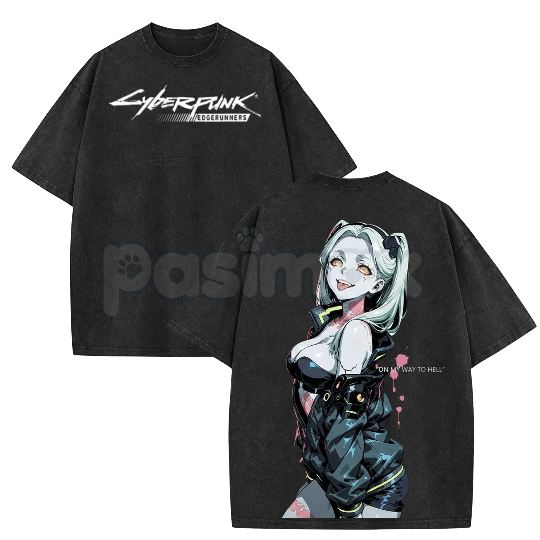 Pasimax Cyberpunk: Edgerunners Rebecca Printed T-Shirt – Vintage Washed Unisex Anime Streetwear — lifestyle context
