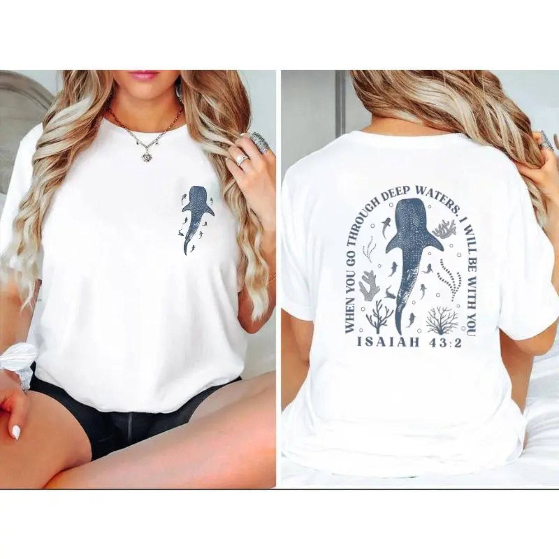 Pasimax "When You Go Through Deep Waters" Christian T-Shirt - Isaiah 43:2 Inspirational Faith Tee, Scripture Verse Religious 