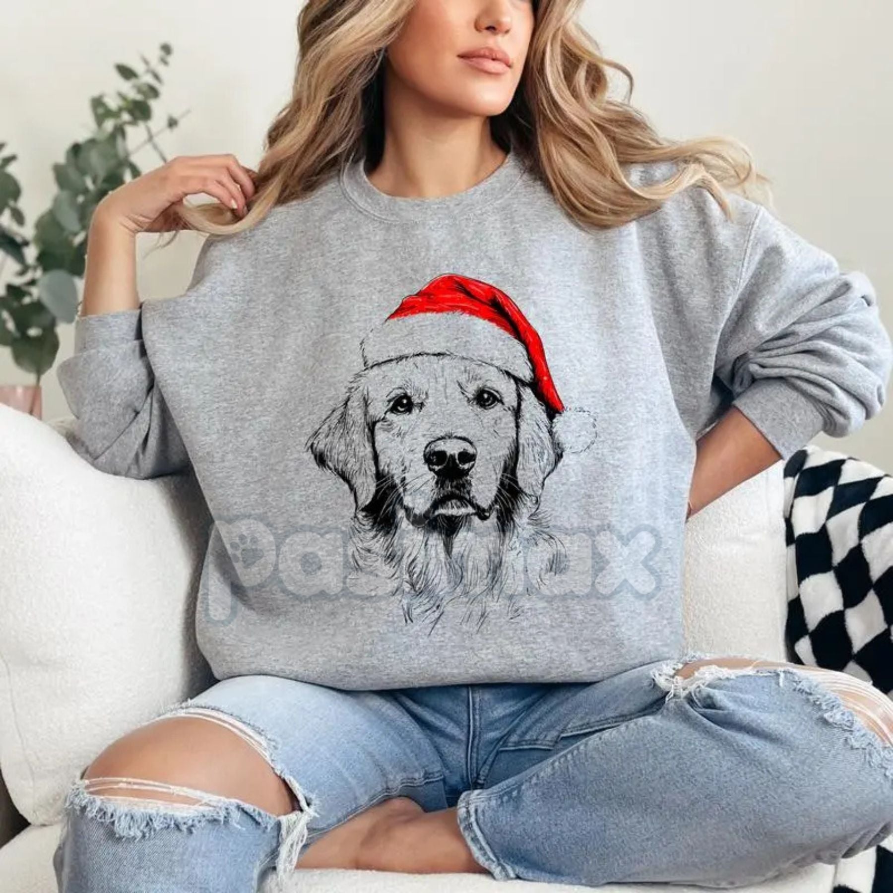 Pasimax Ash Grey "Santa Paws" Dog Christmas Crewneck – Cozy Pet Lover Holiday Sweatshirt — lifestyle context