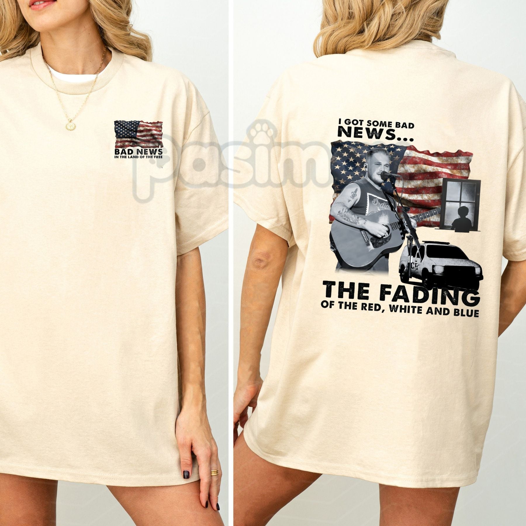 Pasimax Distressed Americana T-Shirt - Fading Red, White & Blue Graphic Tee, Retro Patriotic Apparel, Unisex Vintage Style — 