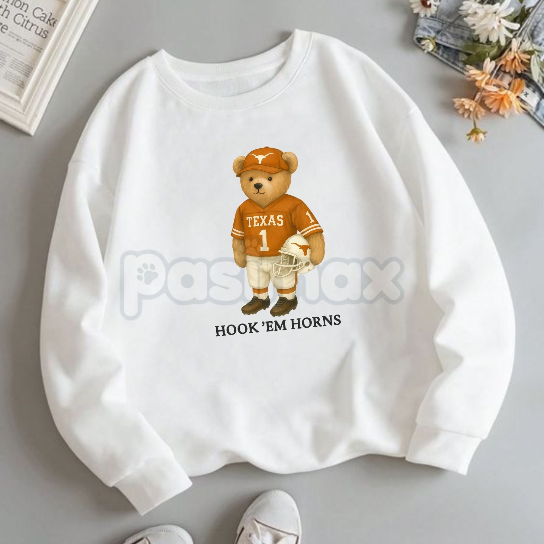 Pasimax All Team College Football Teddy Bear Sweatshirt – Retro Mascot Graphic Crewneck — side view