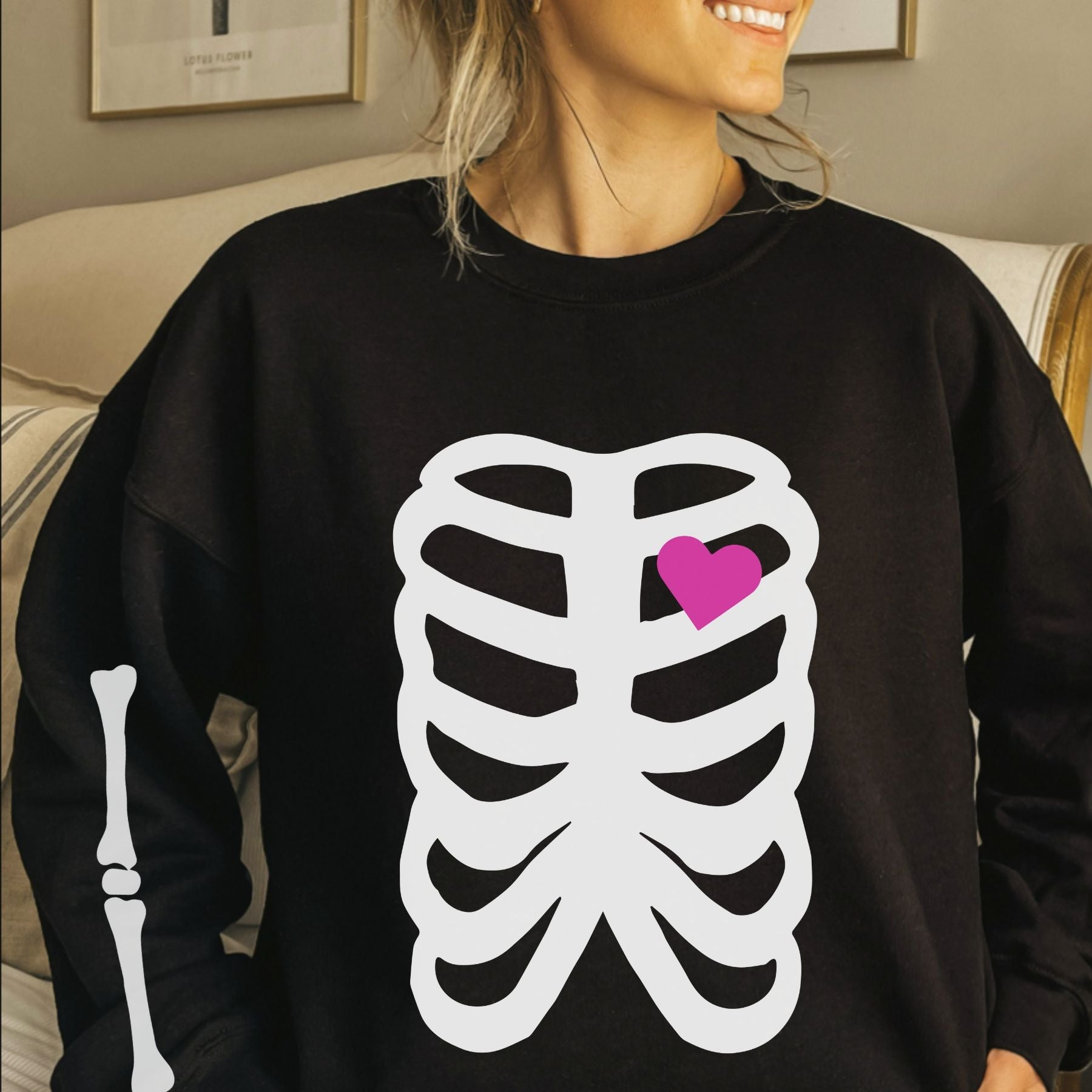 Pasimax Skeleton Halloween Sweatshirt for Women – Spooky & Cozy Crewneck — lifestyle context