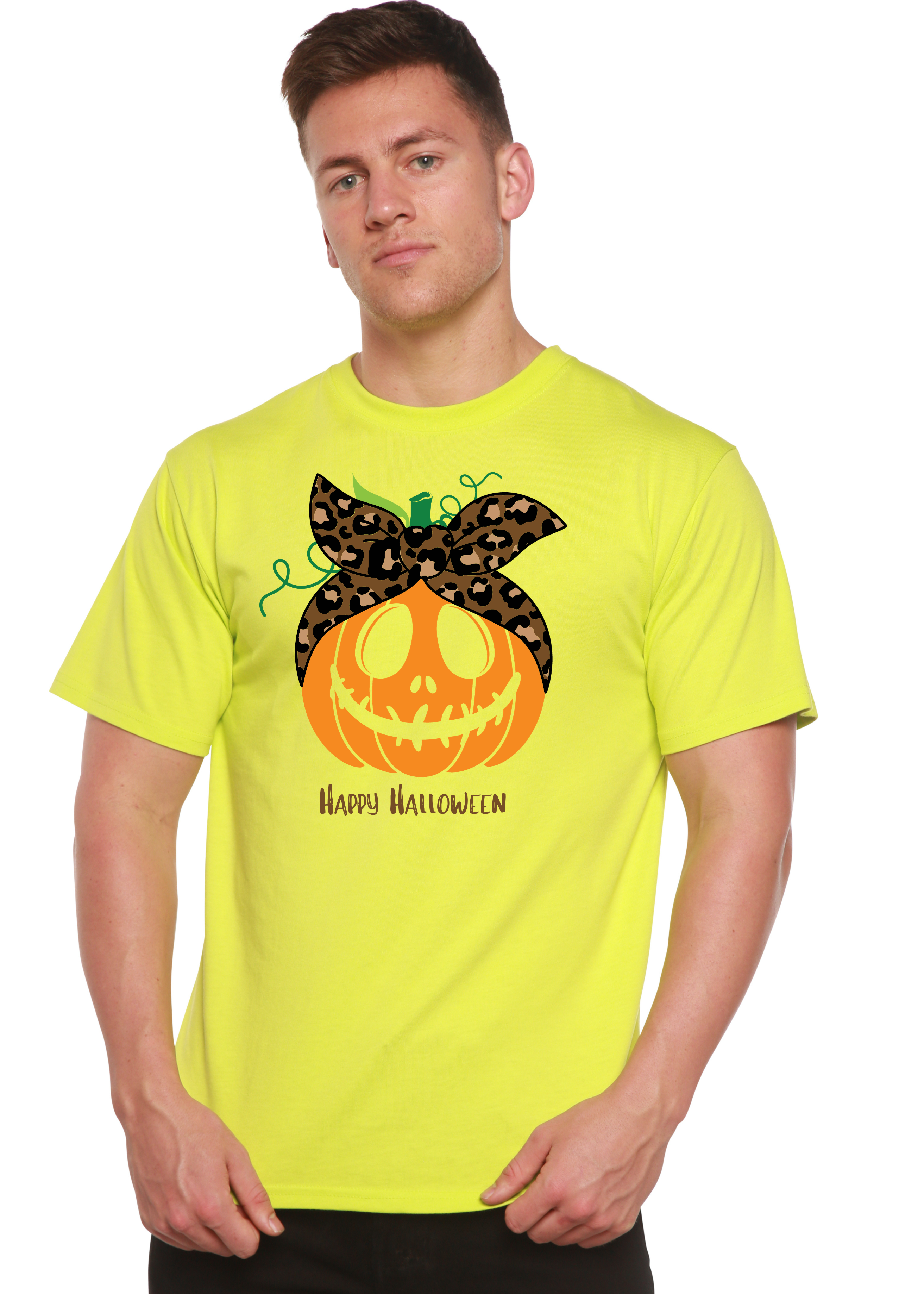 Spun Bamboo Happy Halloween Men's Bamboo Viscose/Organic Cotton Short Sleeve Graphic T-Shirt — detail close-up