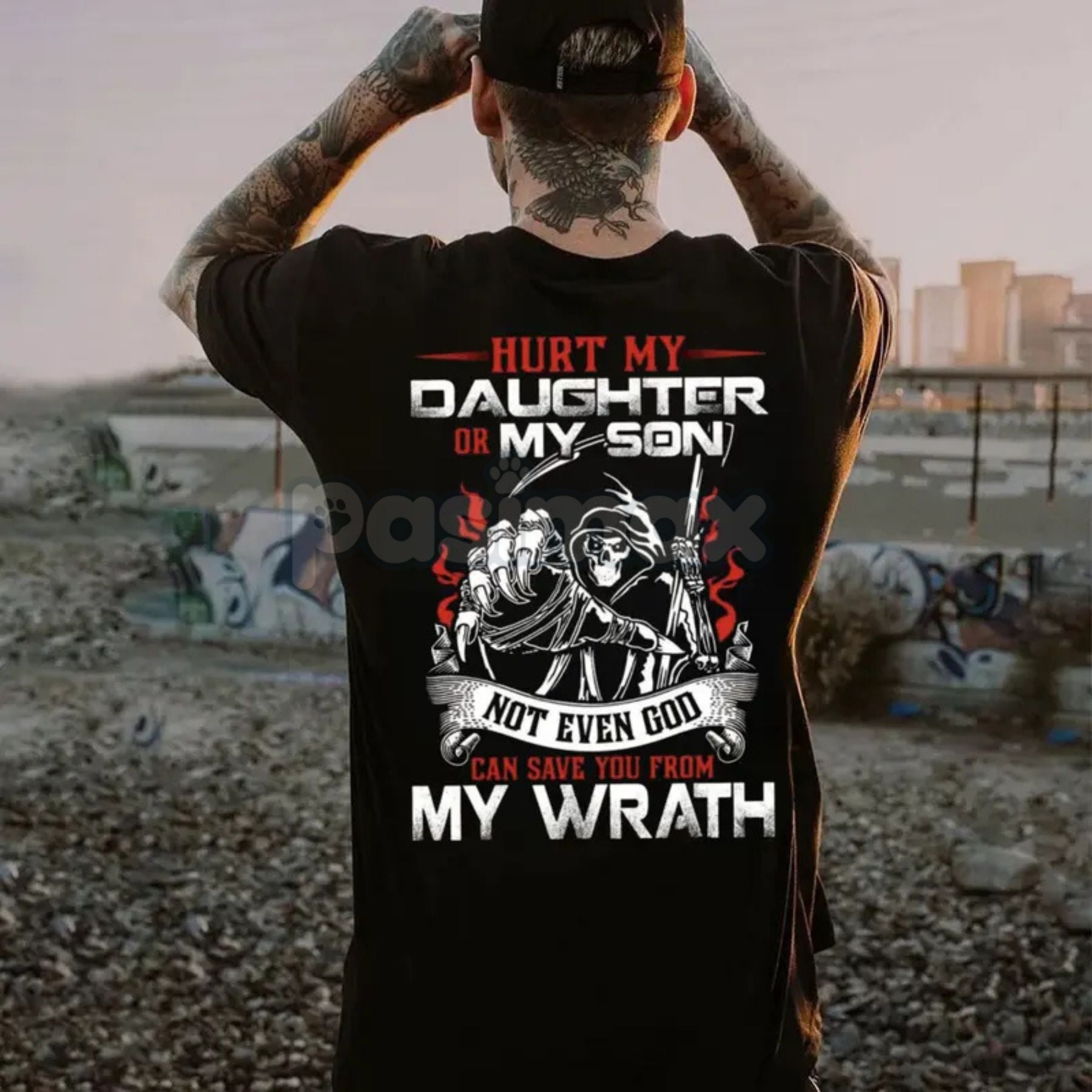Pasimax "Hurt My Daughter or Son, Not Even God Can Save You" T-Shirt - Protective Dad Graphic Tee, Funny Father Slogan Shirt,