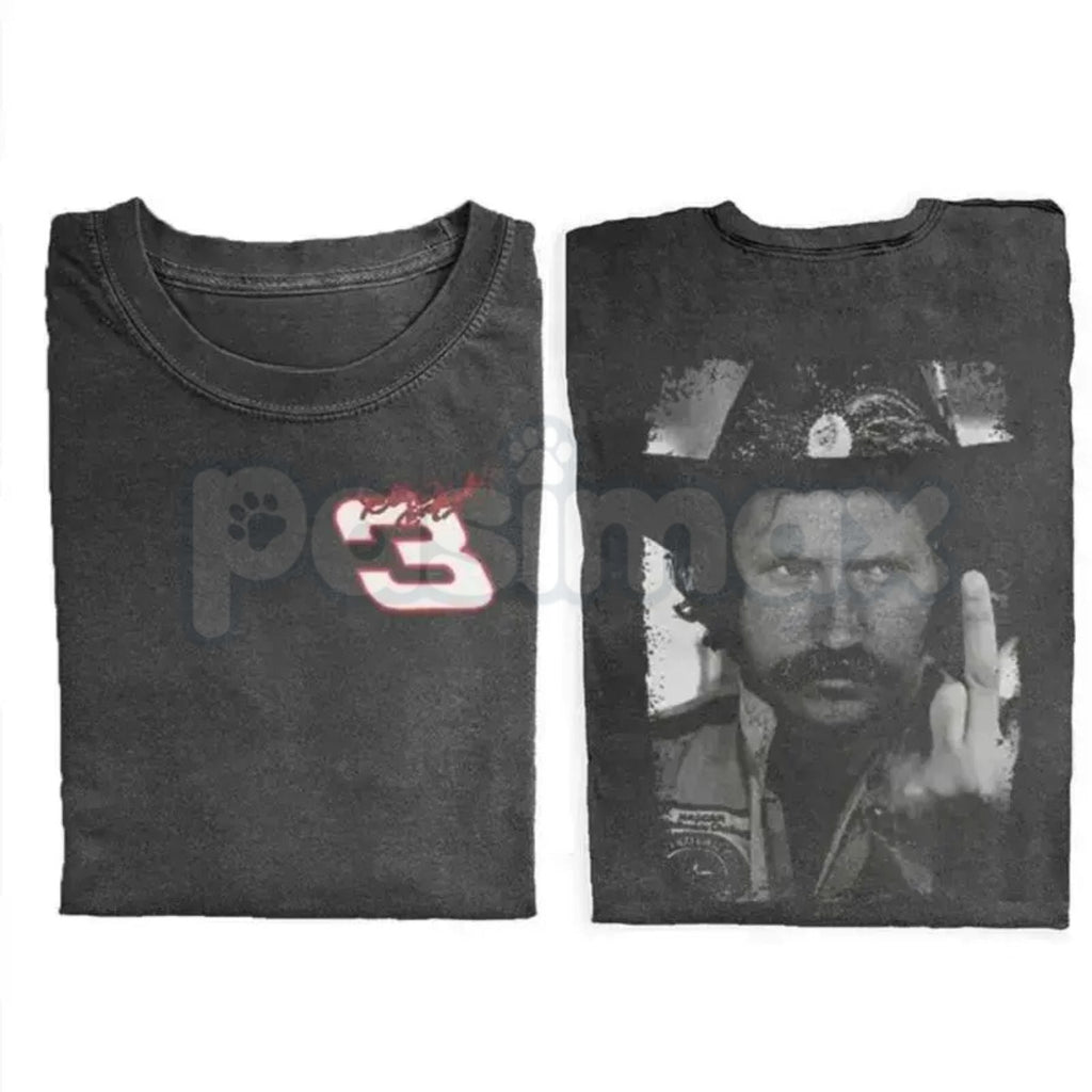 Dale Earnhardt "The Intimidator" Middle Finger T-Shirt – Vintage Style Racing Graphic Tee, Premium 100% Cotton NASCAR Legend Top, Soft Lived-In Heavyweight Outlaw Spirit Shirt, Made in USA