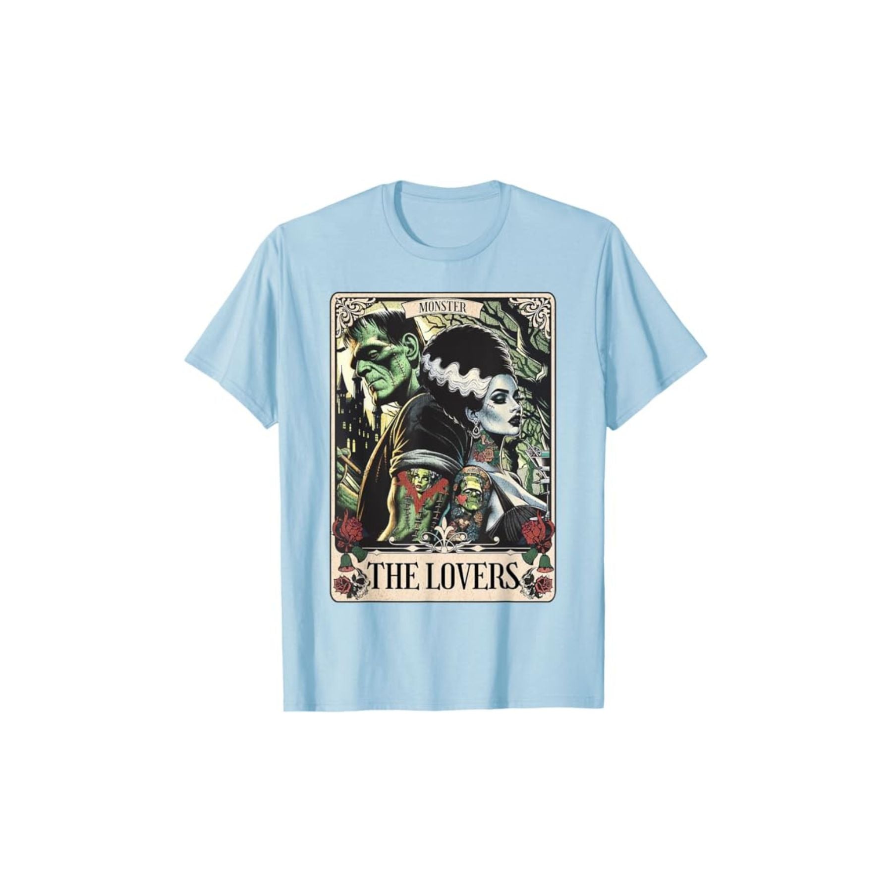 Pasimax Frankenstein & Bride The Lovers Tarot T-Shirt — lifestyle context